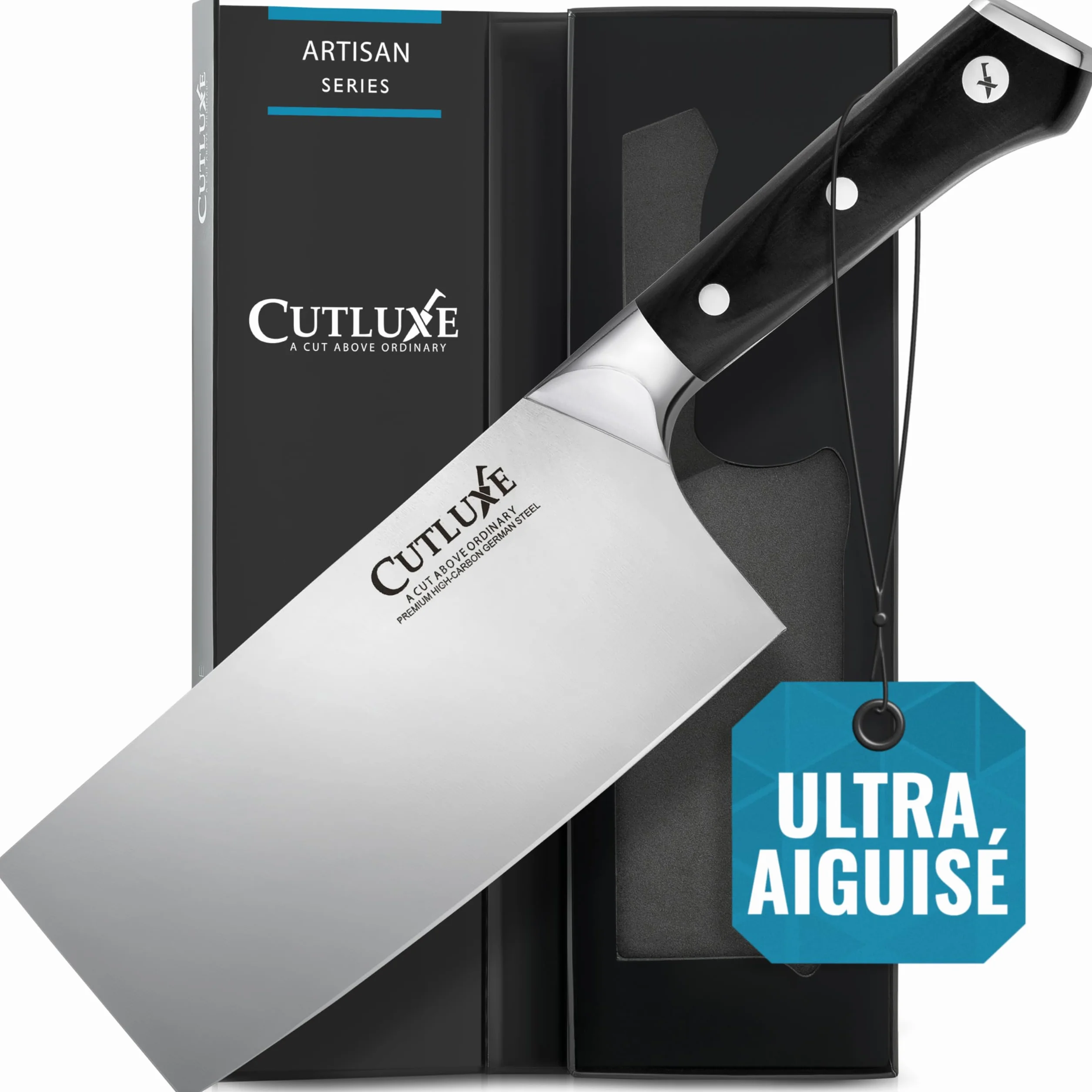 Cutluxe Couteau de Boucher 17.7 cm Acier Allemand Carbone Tang Complet Série Artisan