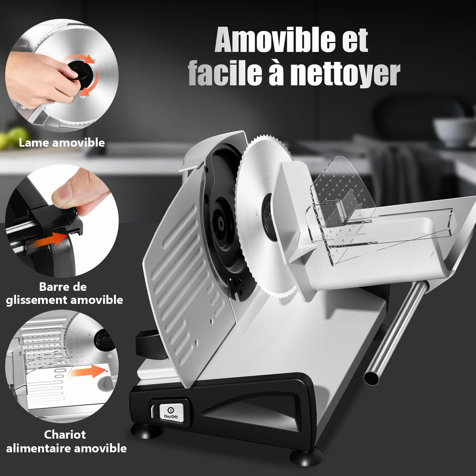 YASHE Trancheuse Électrique 200W Lames Acier Inoxydable 19CM Épaisseur Réglable 0-15mm