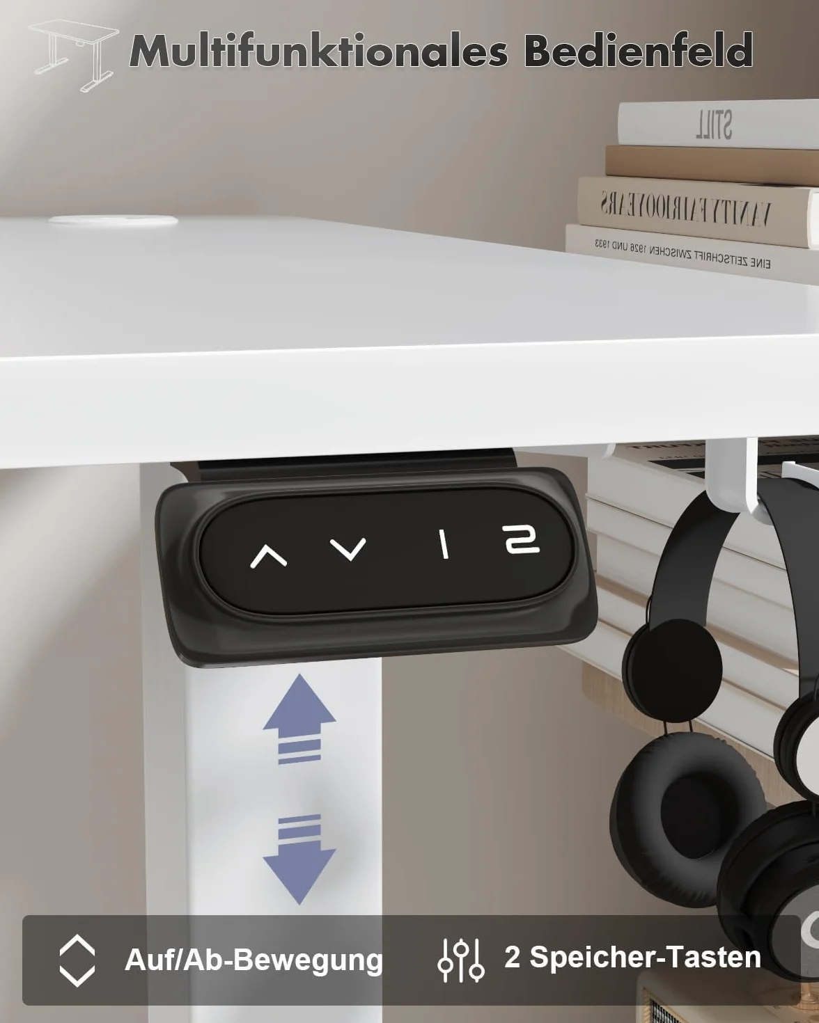 Bureau Assis Debout Électrique 120x60 cm - Réglable en Hauteur Motorisé avec 2 Mémoires - Blanc
