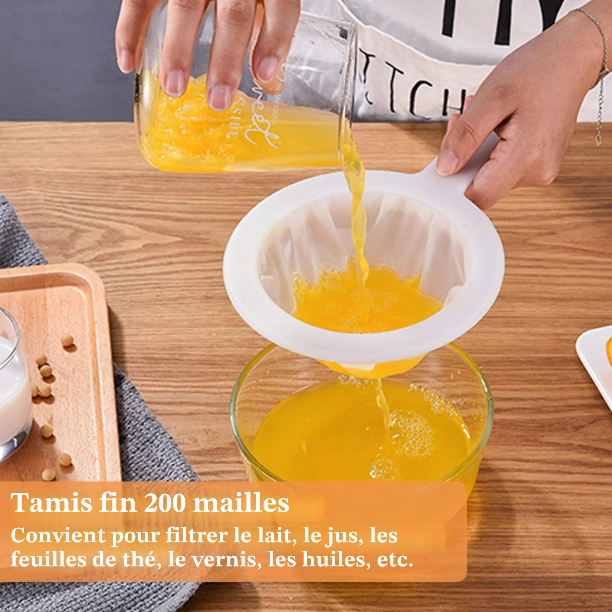Tamis Fin Nylon 200 Mesh avec Poignée pour Cuisine Jus Lait Café