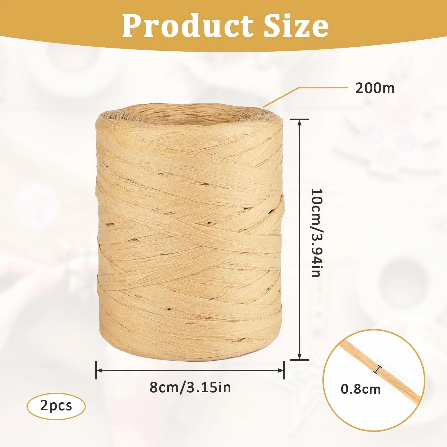 Ruban de Rafia 8mm x 400M Rouleaux de Papier Fibre Naturelle Cordon d'Emballage