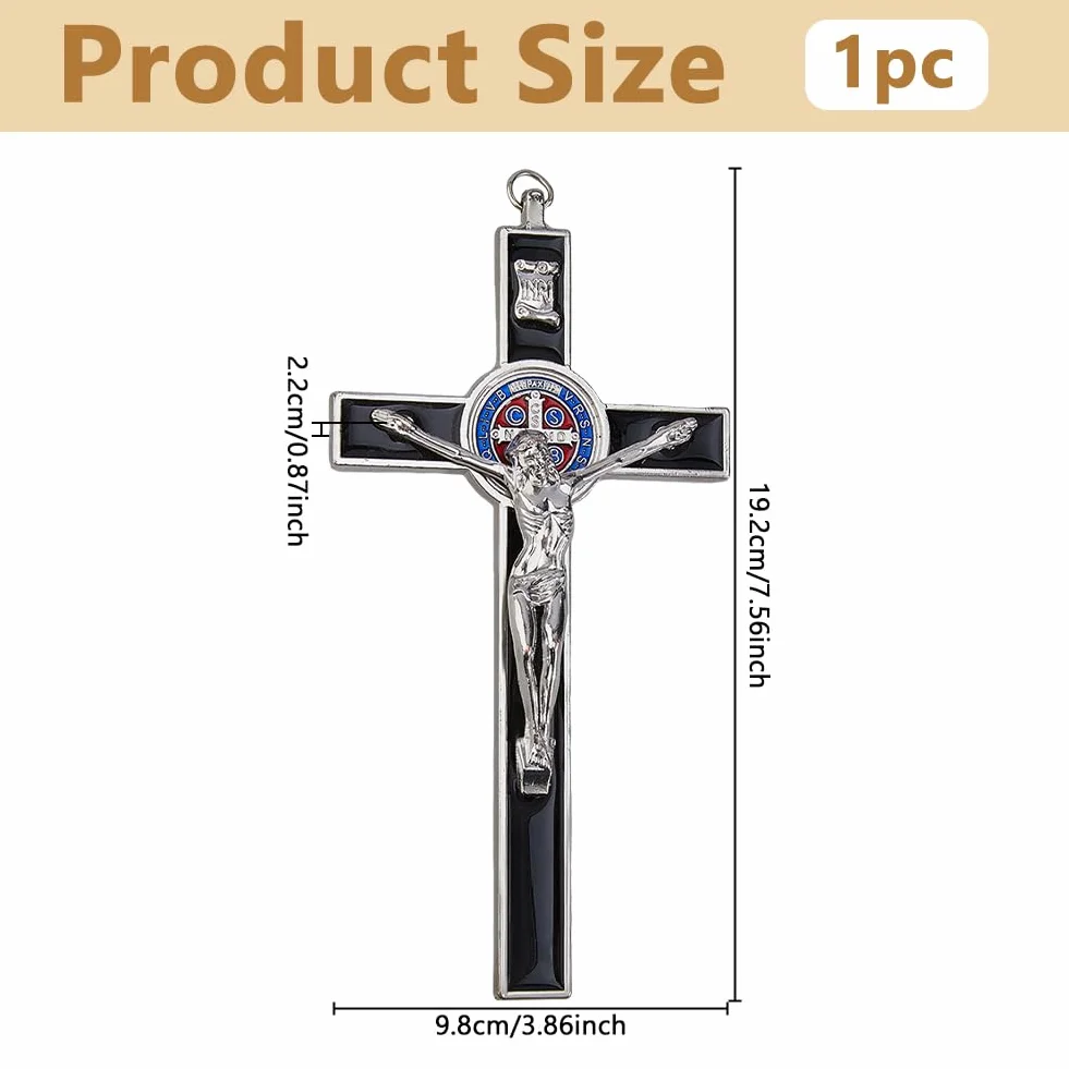 DICOSMETIC Petite croix murale en alliage Saint Benoît Émail noir Crucifix Jésus-Christ 19,2 x 9,8 cm