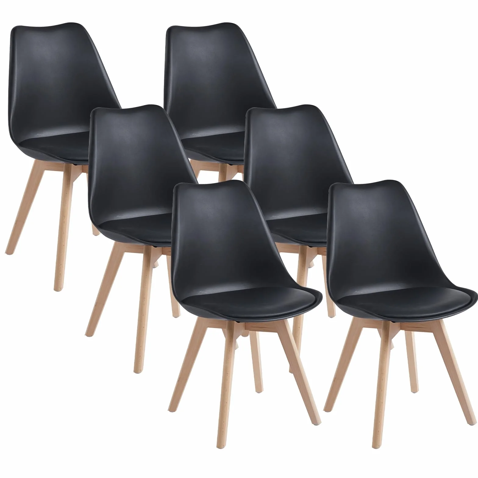 DEWINNER Chaises de Salle à Manger Scandinave Lot de 6, Chaise Noire, Pieds en Bois de Hêtre Massif