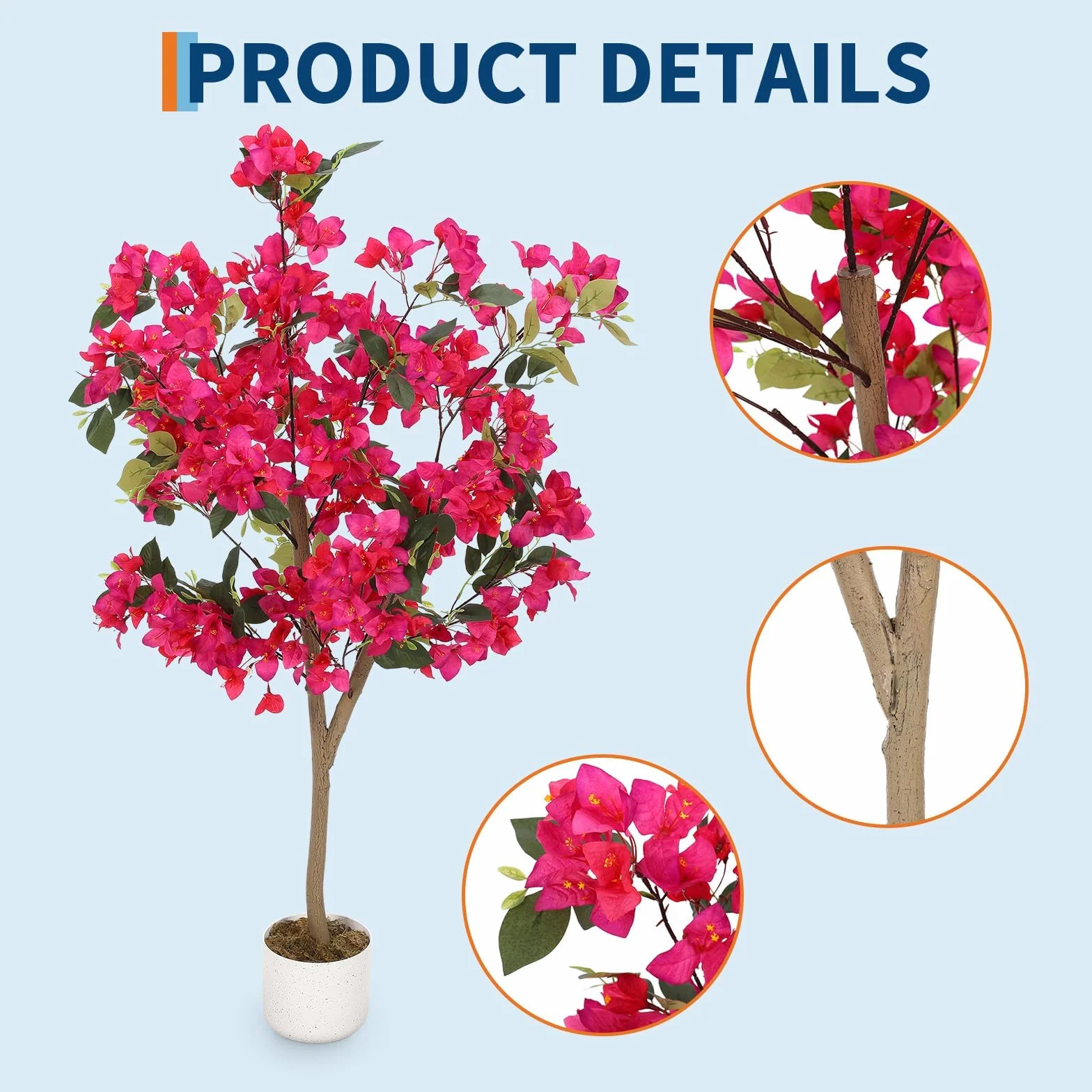 Aptliton Bougainvillier Artificiel 120cm Tronc Bois Rose Branches Pot Plante Fausse Réaliste Décoration Intérieur Extérieur