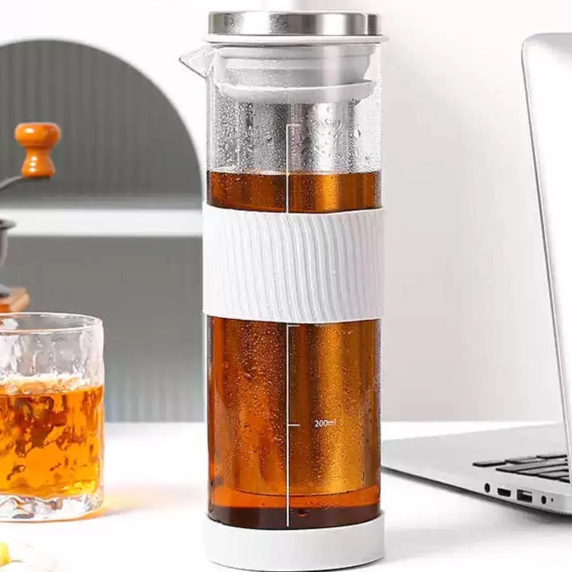 JanYoo Cafetière à piston 800 ml acier inoxydable 304 filtre silicone bec verseur café glacé