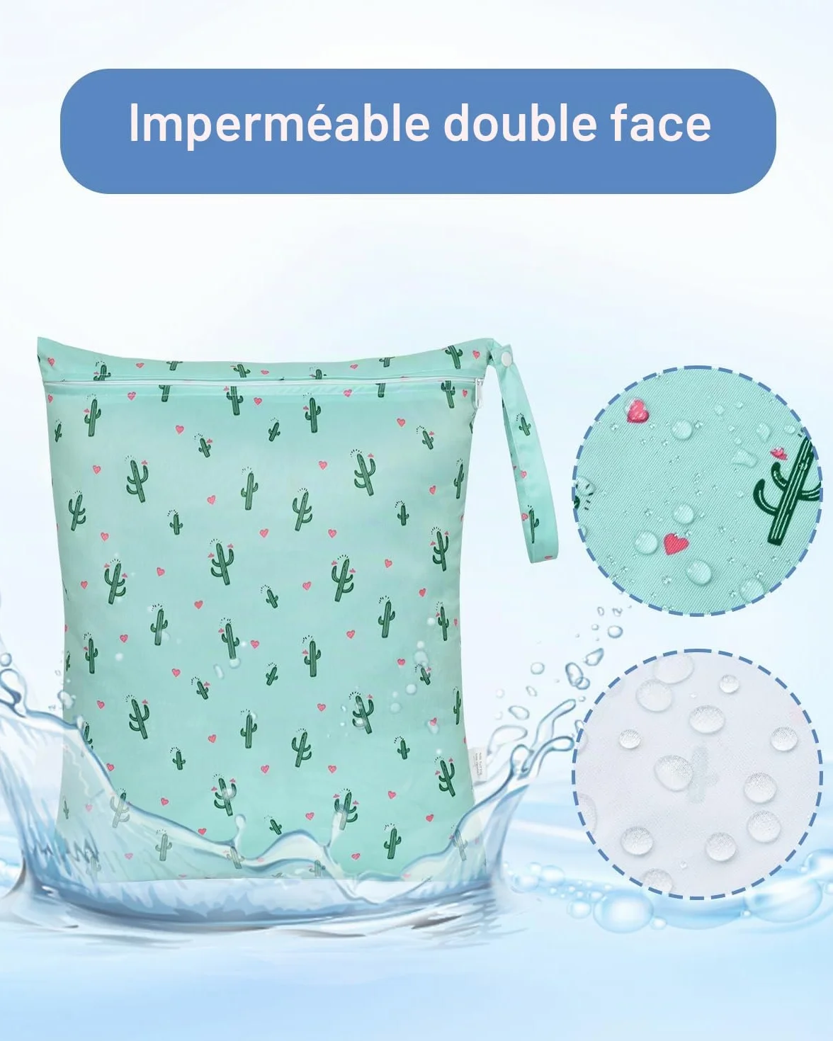 Sac à Couches Lavables 32x40cm Étanche Réutilisable Piscine Voyage Imperméable 2 Pièces