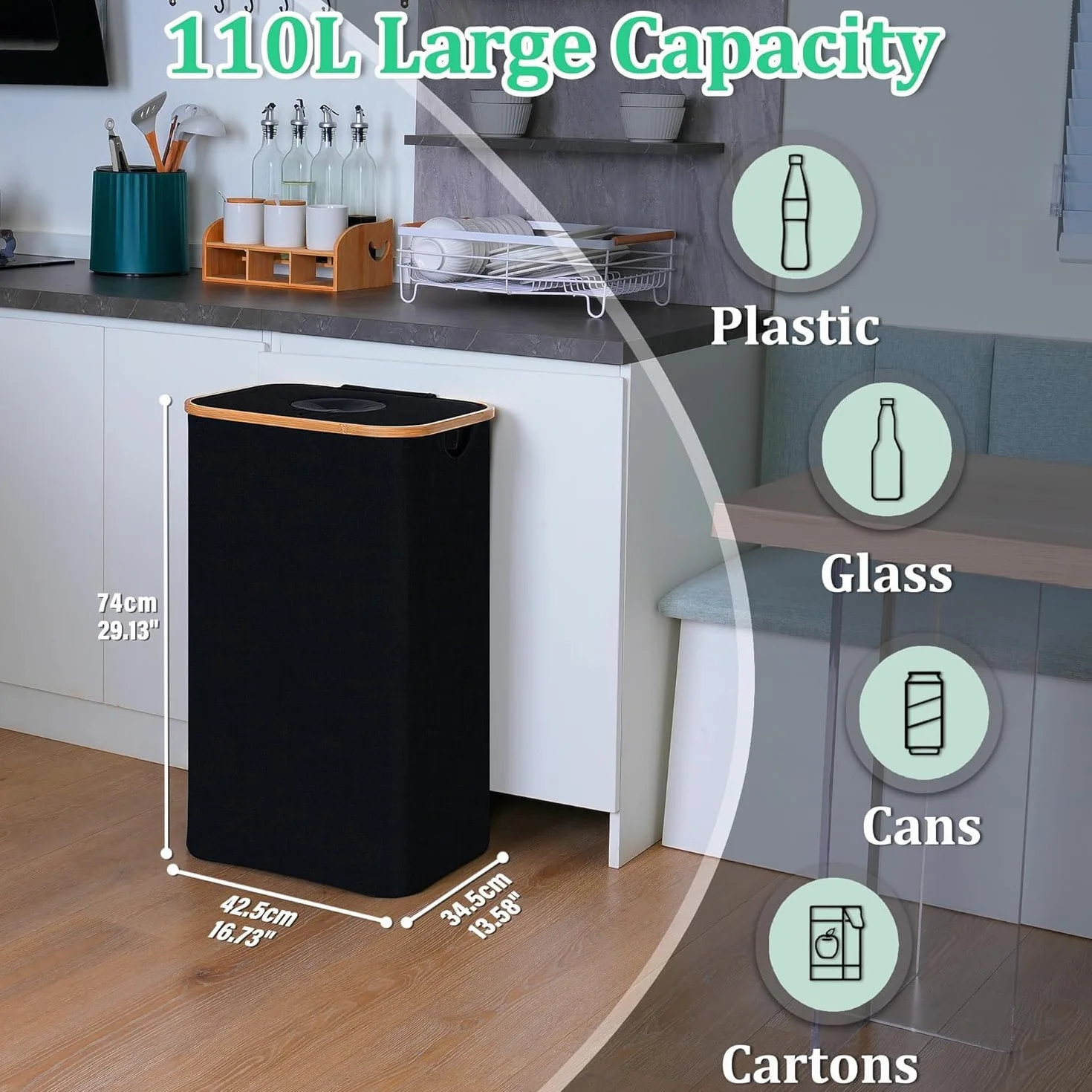 iEGrow 110L Poubelle de Recyclage pour Bouteilles Plastiques avec Deux Sacs