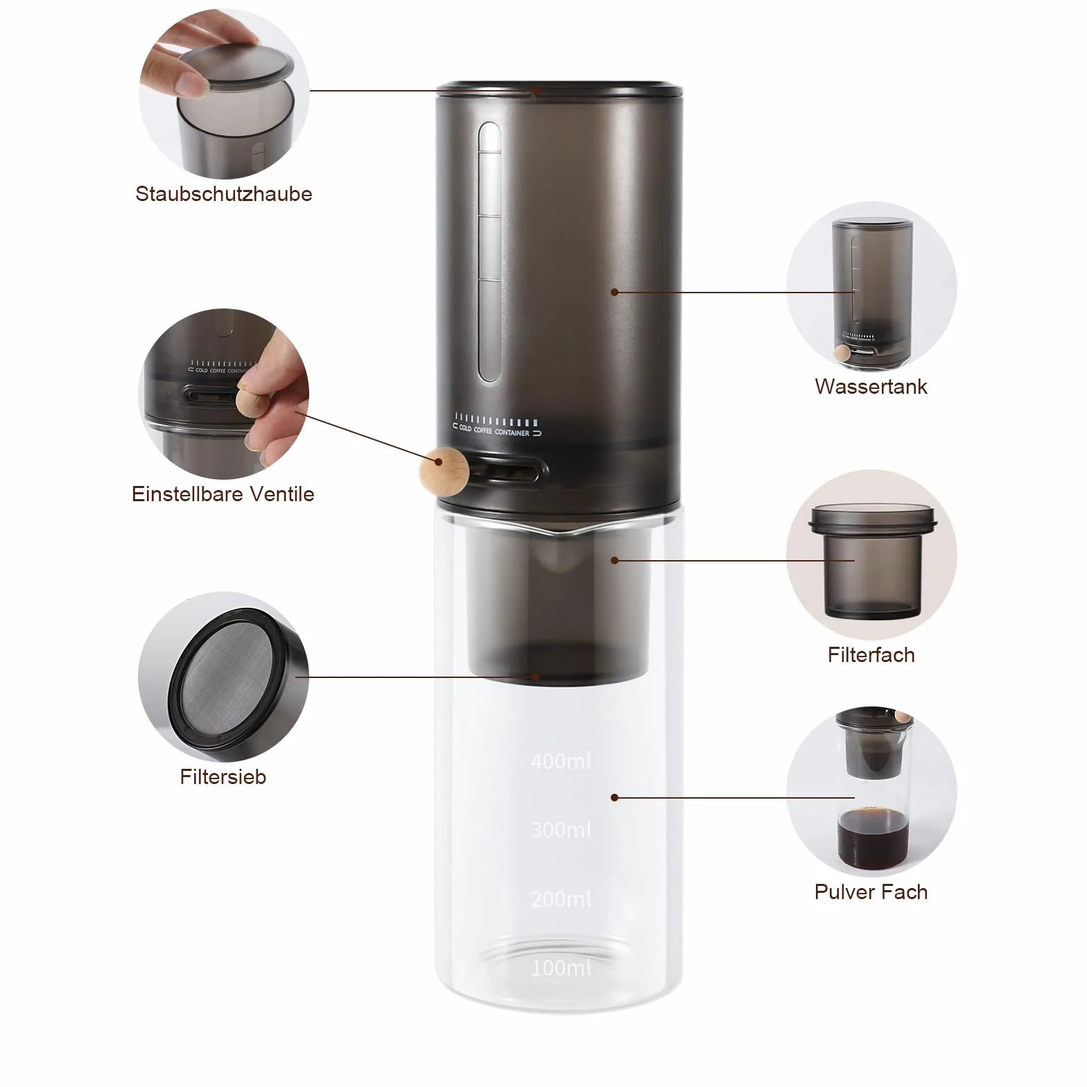Machine à café Cold Brew 600 ml 4 tasses - Café froid - Taux de goutte réglable - Noir