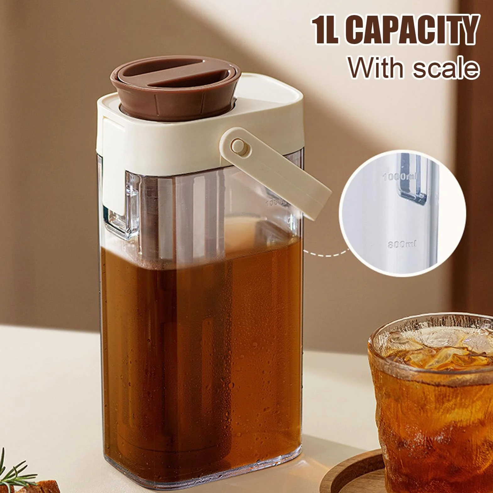 Infusion froide Cafetière Machine à café Porte-gobelet Jar Sturdy Poignée Couvercle sécurisé
