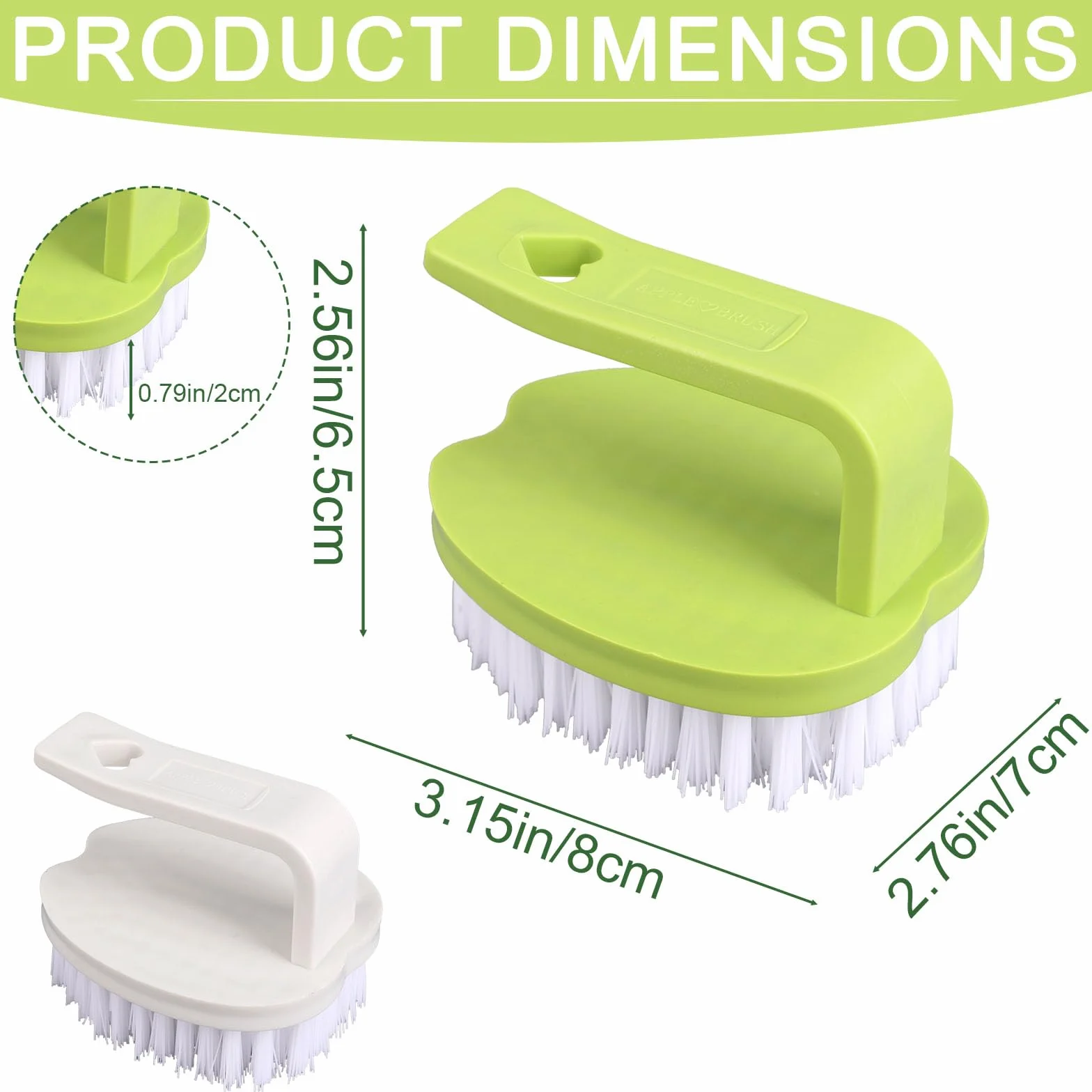 Brosse Légumes 2pcs 8x7x6,5cm PP Poils Rigides Manche Fruits Pommes Terre Carottes Blanc Vert