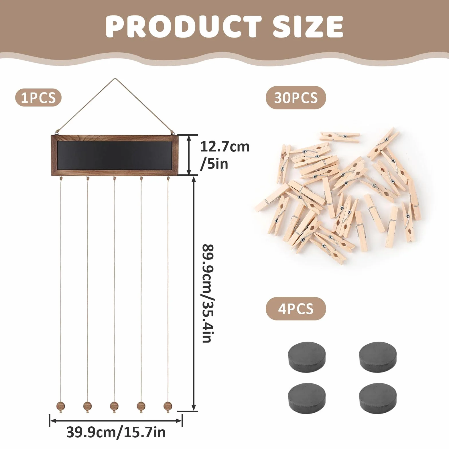 Porte Photo Mural avec 30 Clips en Bois, Tableau d'affichage Photo pour Décoration Maison