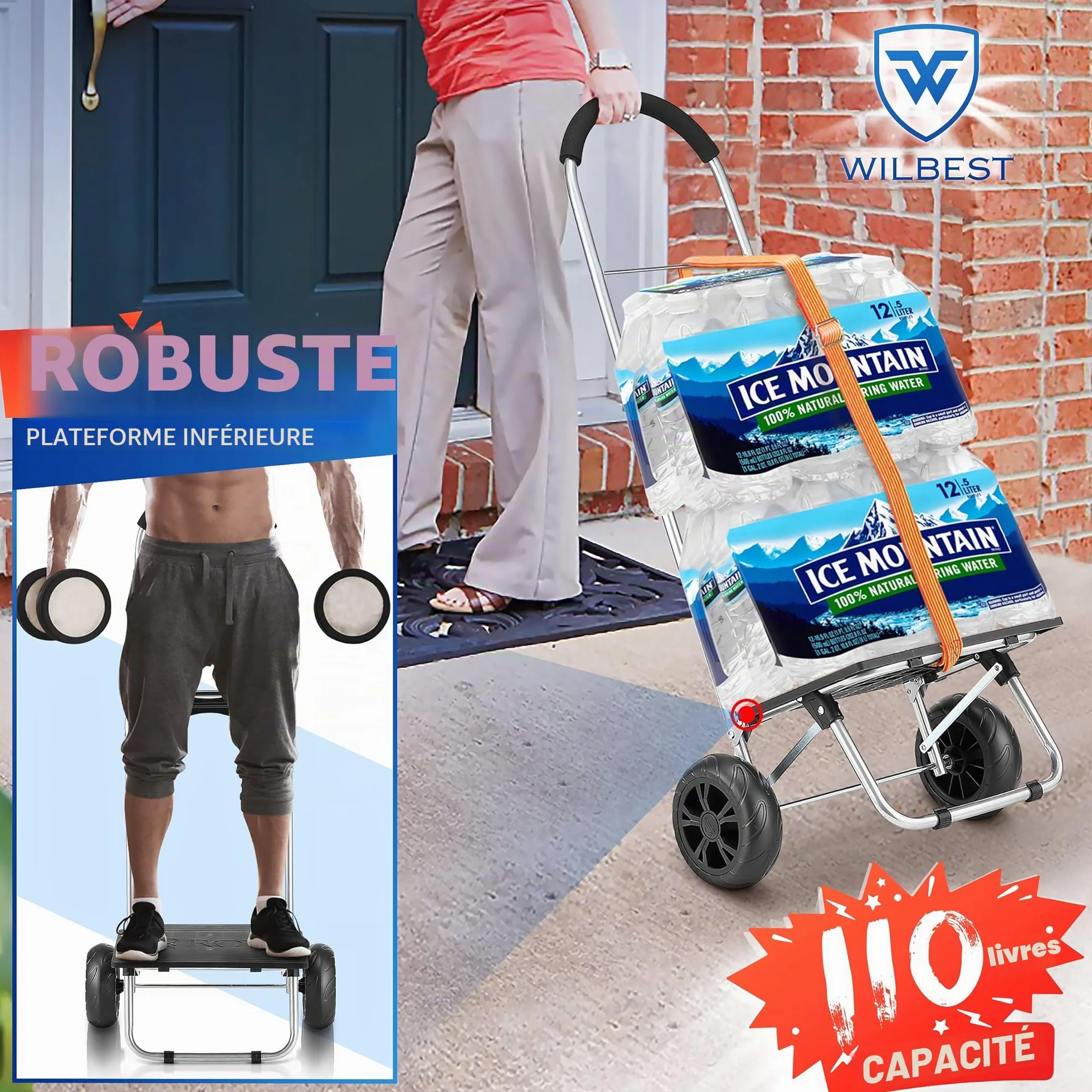 Chariot de Courses 75L Pliable 2 en 1 Diable Caddie à 2 Roues Shopping Trolley Noir