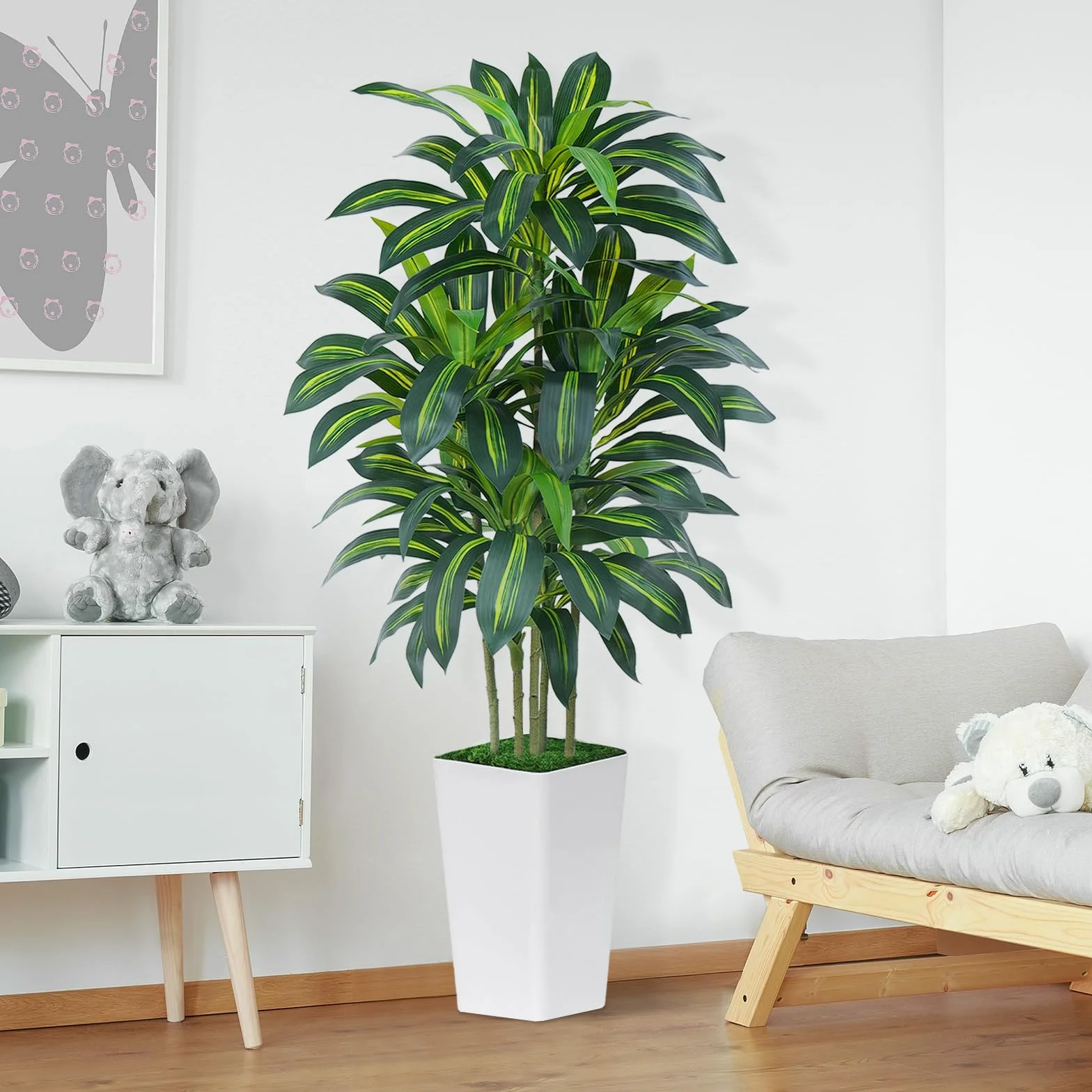 Palmier Artificiel 180cm Grande en Jardinière Blanche 108 Feuilles Arbre Décoration Intérieur