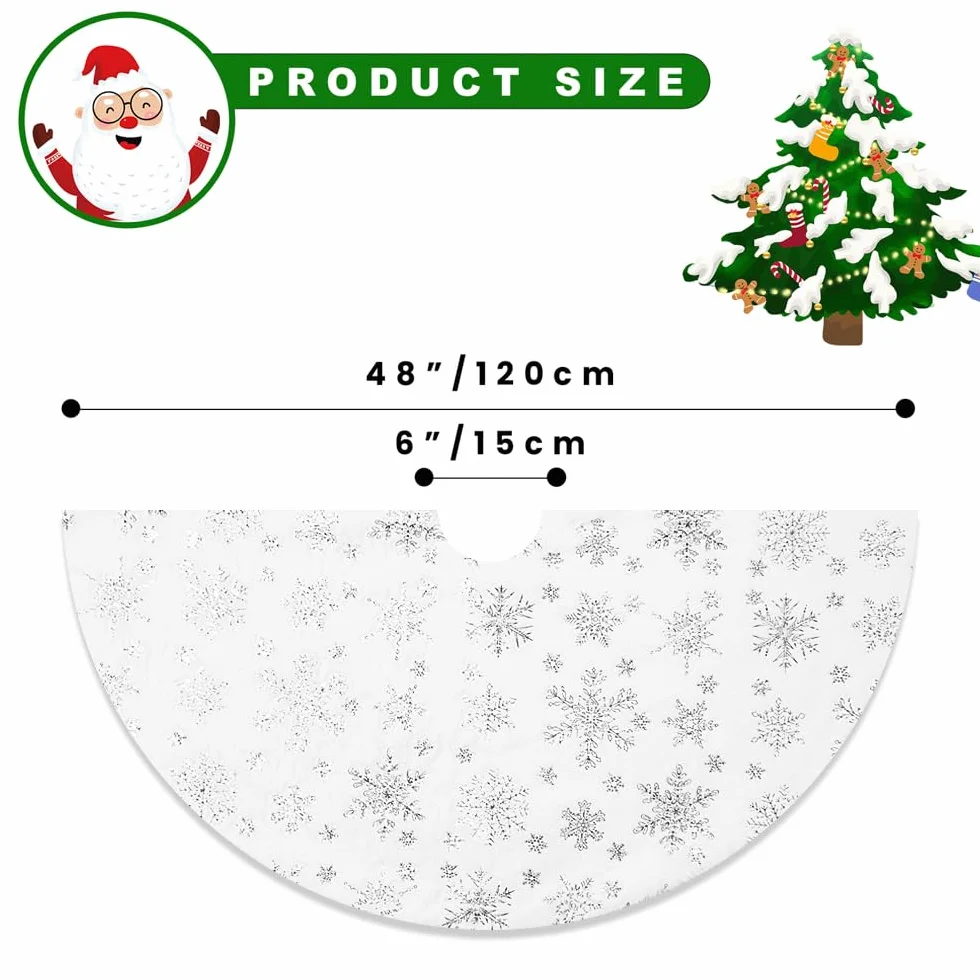 Jupe de Sapin de Noël 120cm, Tapis de Sapin de Noel, Grande Flocon de Neige Argent Cache Pied, Couvre-Pied d'arbre