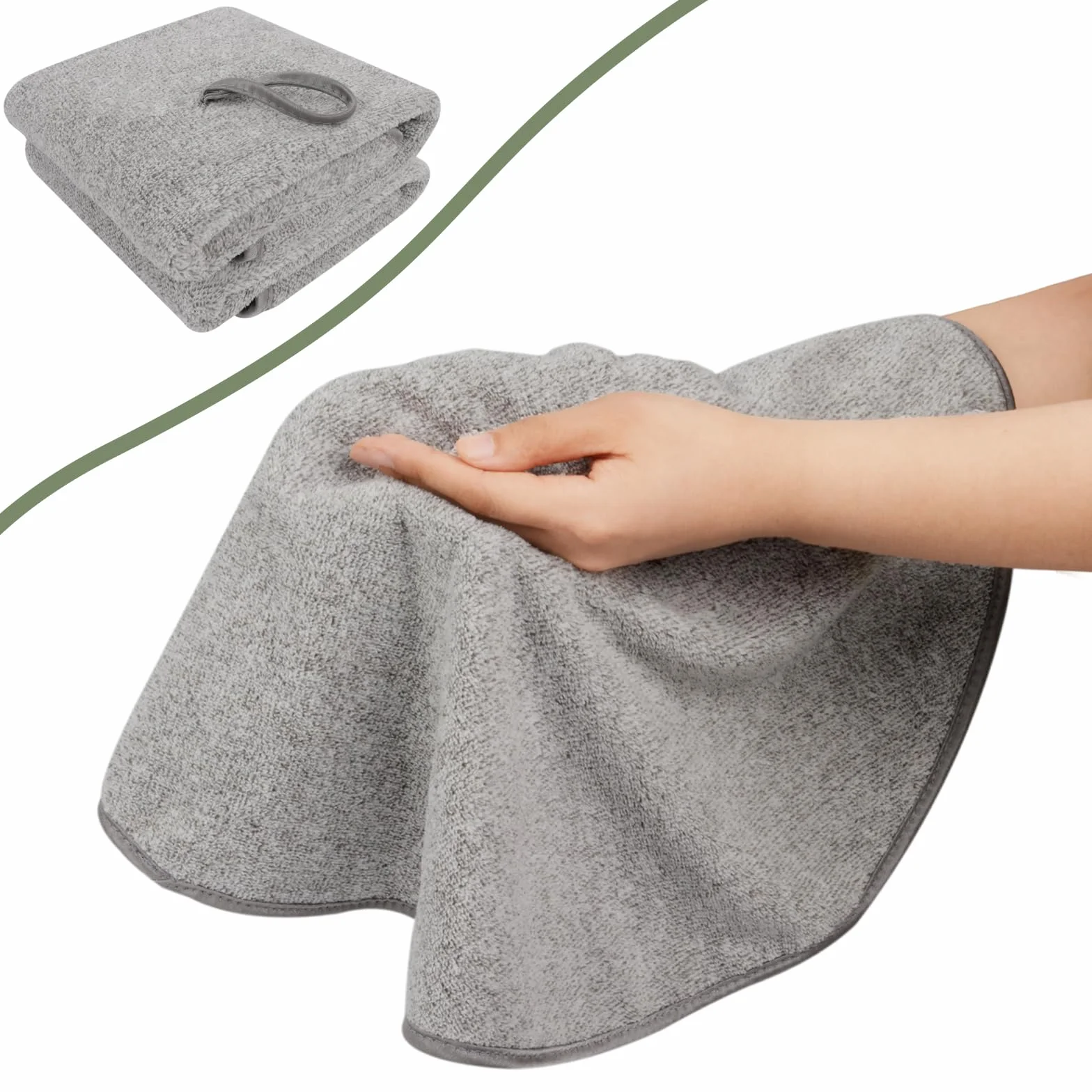 VIVOTE Lot de 2 Torchons Mains Cuisine Anneaux Essuie-Mains Salle de Bain Doux Absorbants Séchage Rapide Fibre Carbone Suspendre Cordon Gris 50x50 cm
