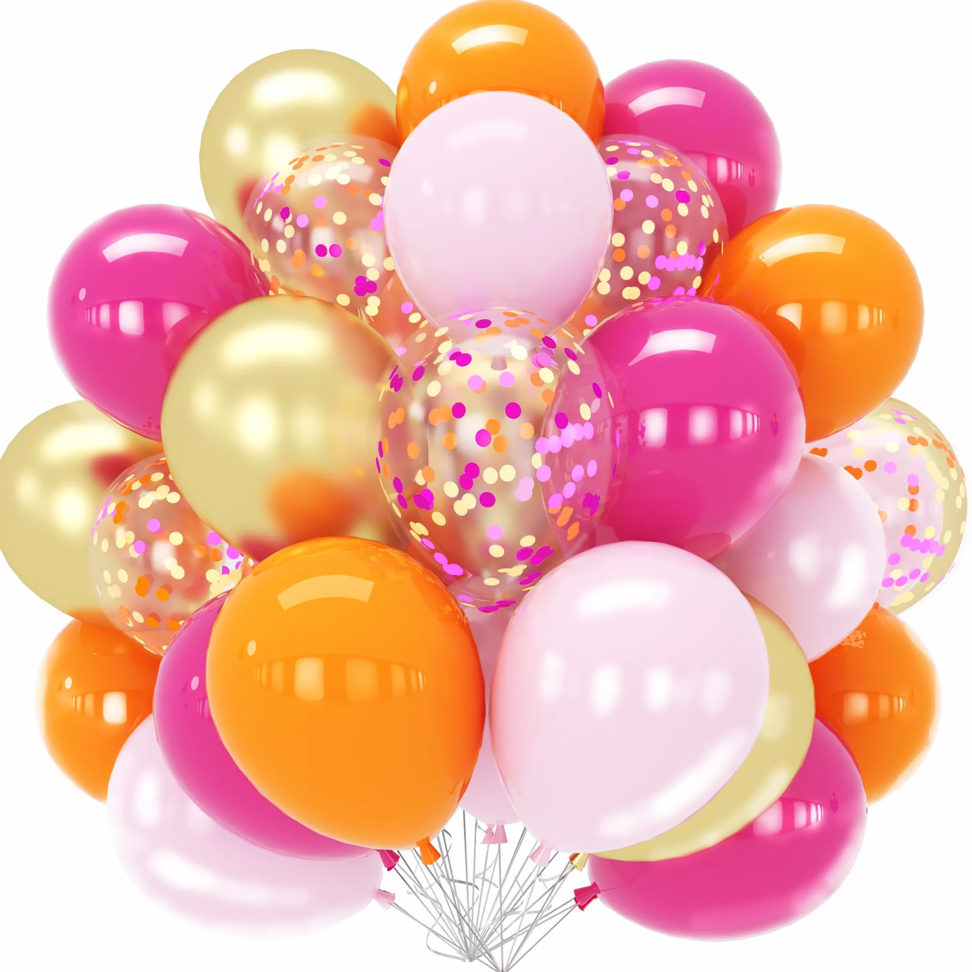 Ballons Rose Orange 60 Pièces Anniversaire Fille Latex Hélium Métallique Or Confettis Décoration Fête