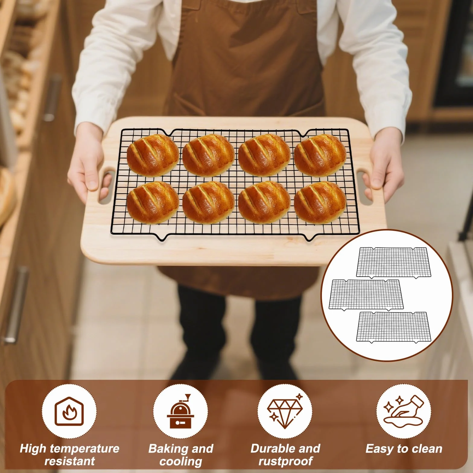 Grille de Refroidissement Pâtisserie 40x25cm Acier Inox Antiadhésive Rectangulaire pour Cuisson Séchage