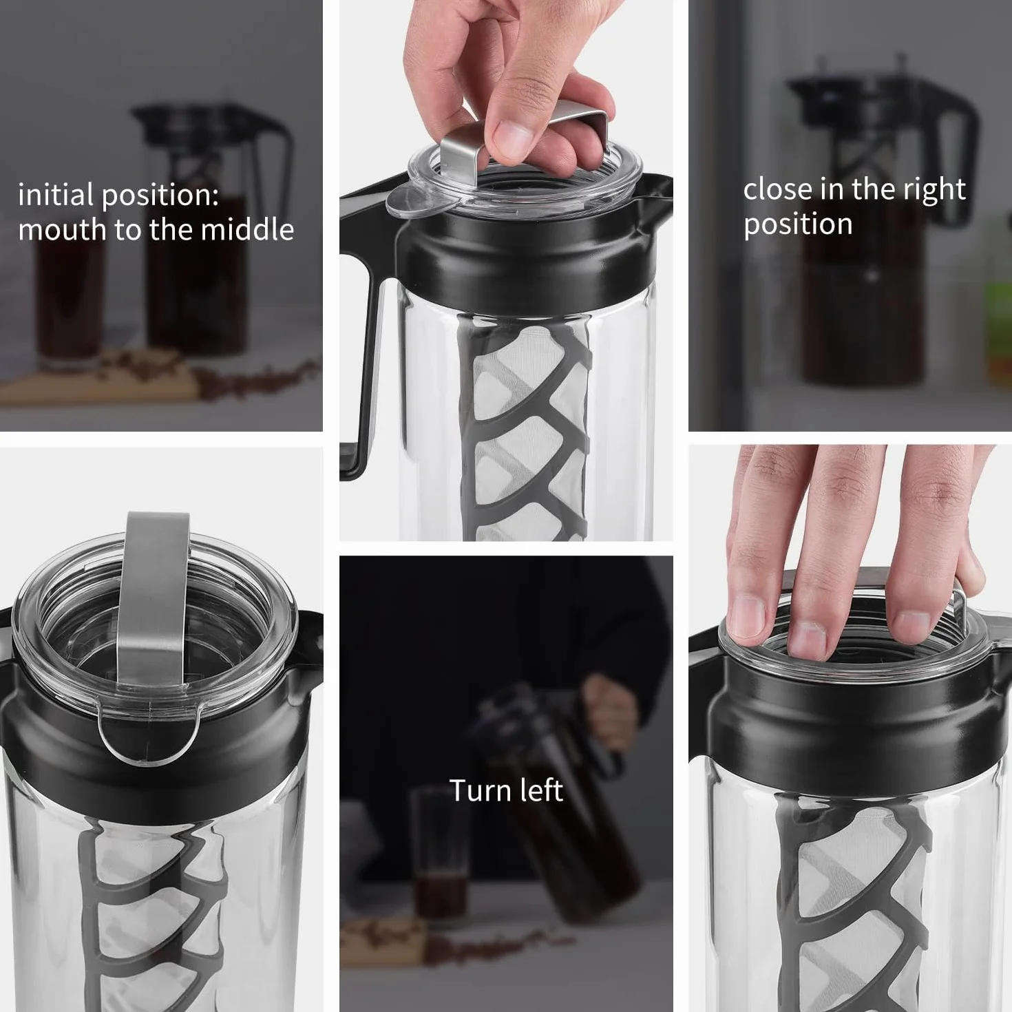 Wedrink Cafetière à infusion froide 1,3L en verre borosilicaté, filtre en acier inoxydable