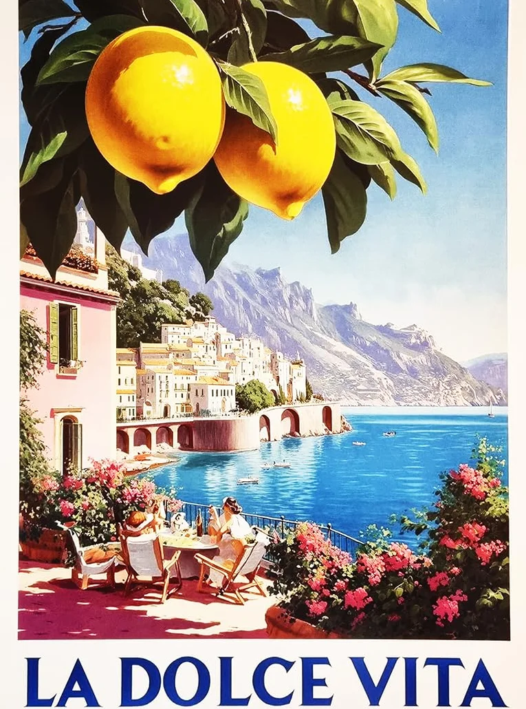 KUSTOM ART Affiche Décorative Murale Paysages et Villes Vue Amalfi La Dolce Vita Italie Impression Papier Satiné 40x30cm