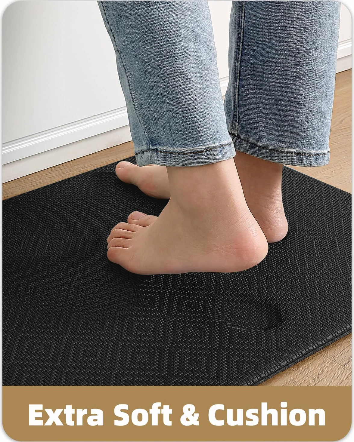 Tapis de Cuisine Lavables Lot de 2 44x75+44x150cm Vinyle Antidérapant Anti-Fatigue Noir