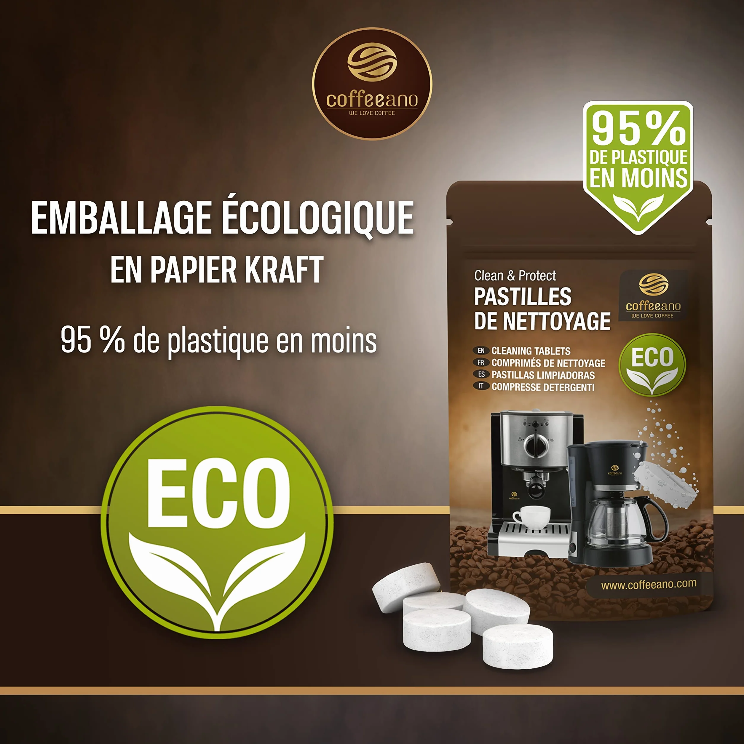 Pastilles de nettoyage pour machines à café Jura, Krups, Melitta, Delonghi, Siemens, Philips, Bosch - Coffeeano