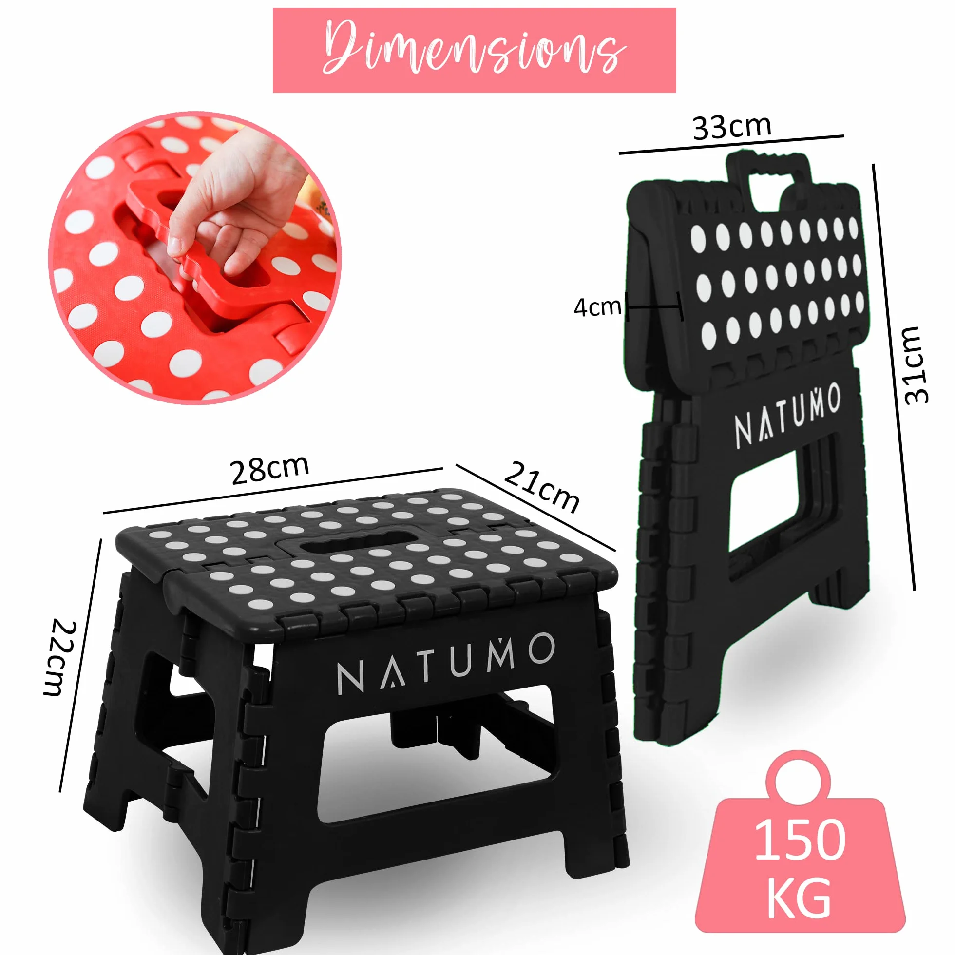 NATUMO Tabouret pliable 150 kg pour jardin cuisine salle de bain enfants adultes