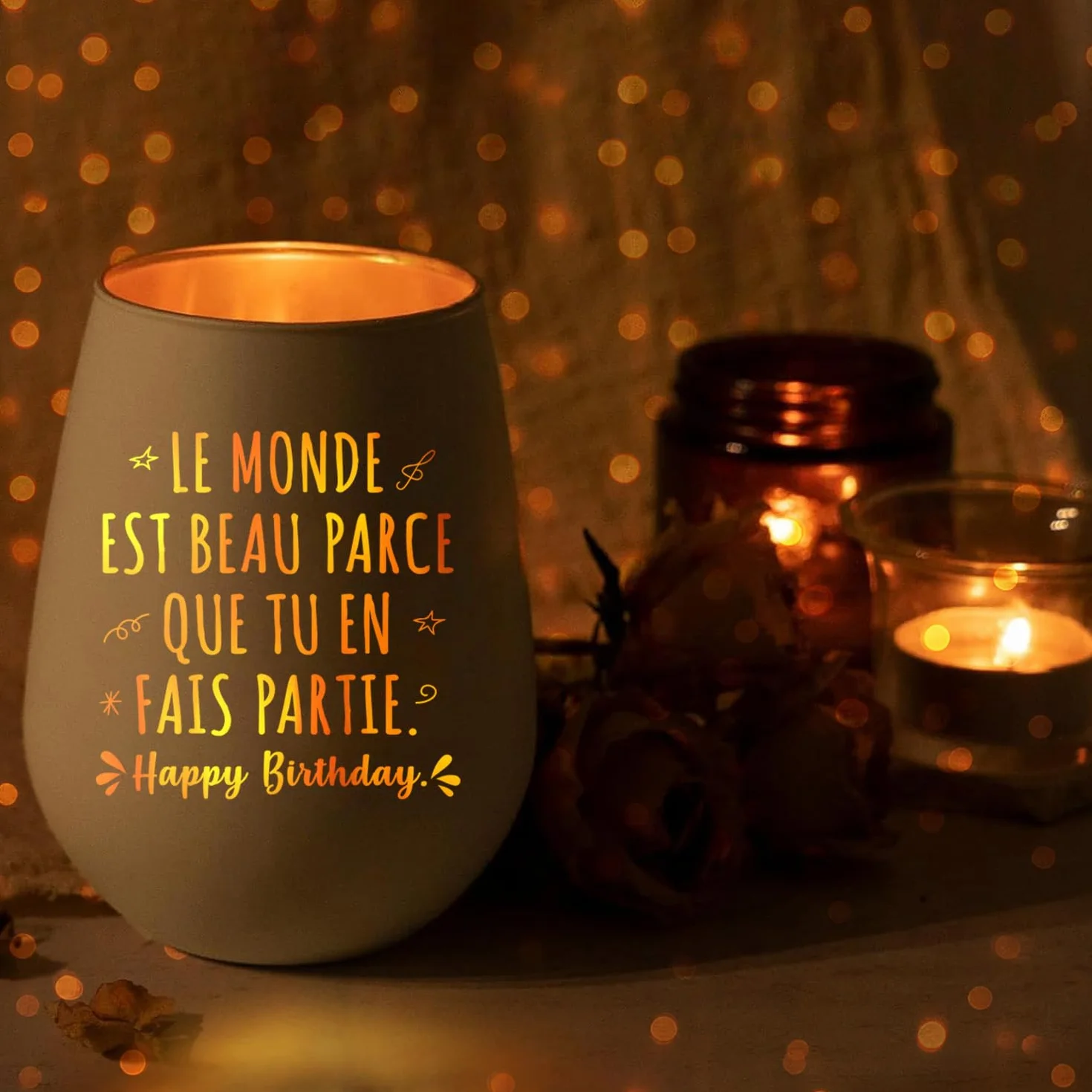 Bougie Bougeoir en Verre Romantique Cadeau Anniversaire Femme Happy Birthday