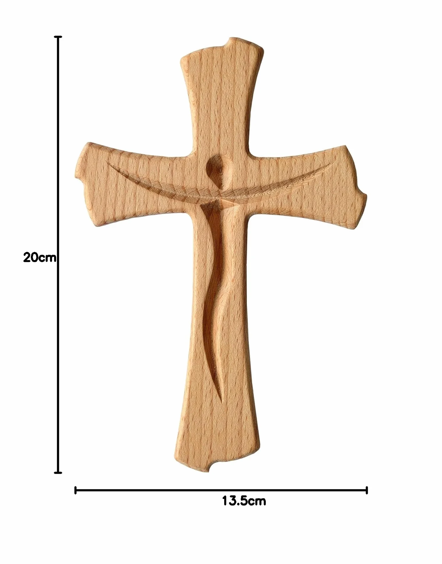 Croix murale crucifix en bois de hêtre véritable 20 cm moderne