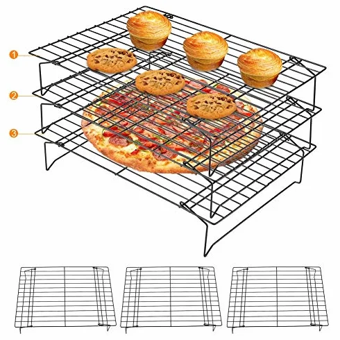 Grilles de Refroidissement 3 Étages, Plateaux Empilables Acier au Carbone 34 x 24,5 x 19,5 cm