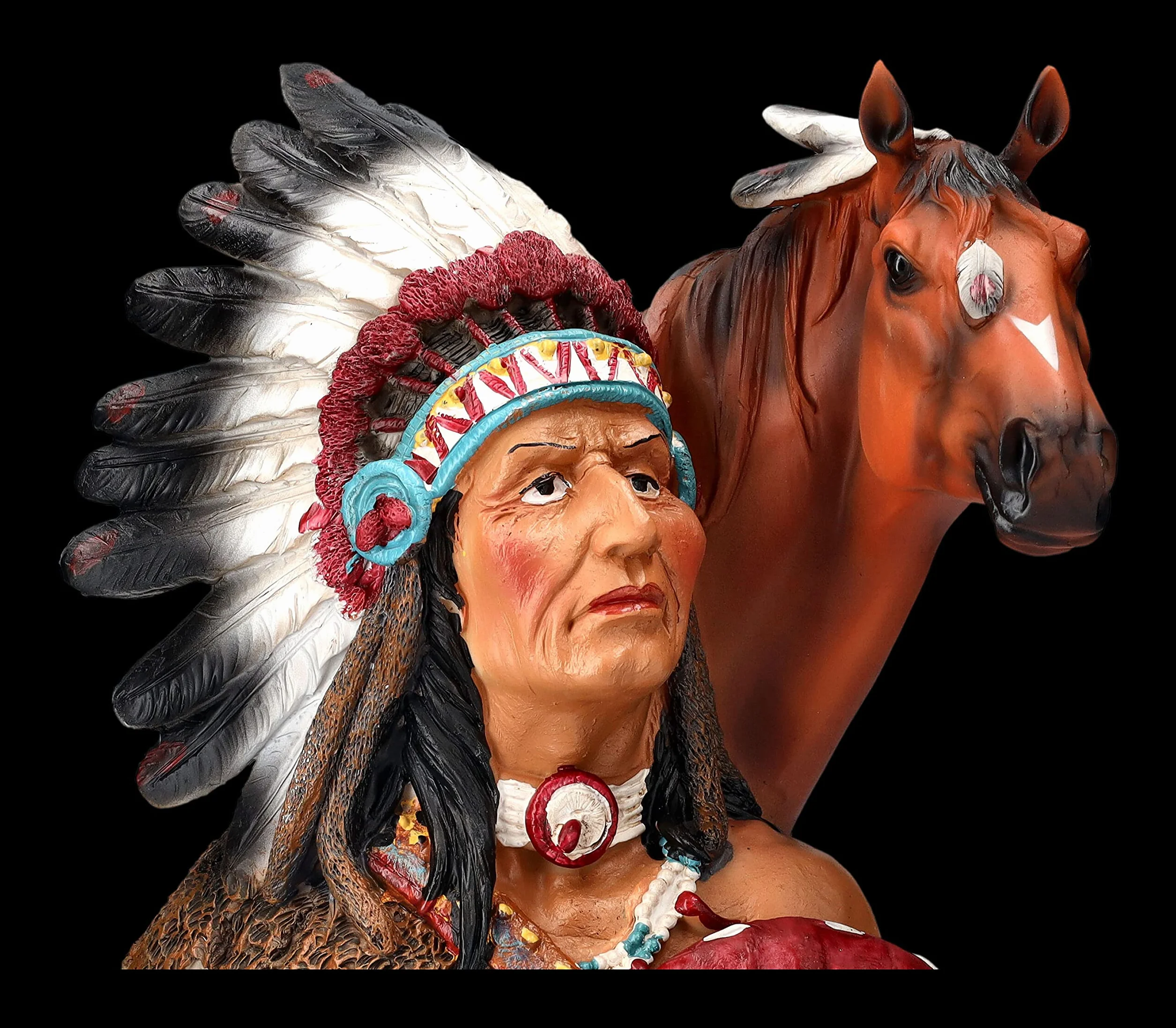 Figurine indienne Buste de chef avec cheval Wester Far West Cowboy