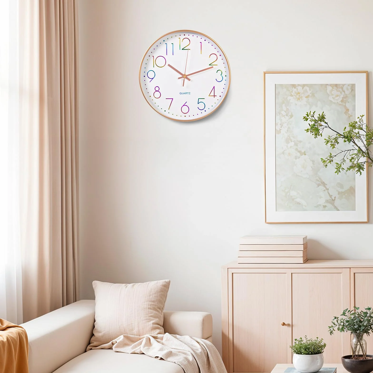 Horloge Murale Silencieuse 30cm Ronde Chiffres Arabes Quartz pour Chambre Salon Cuisine