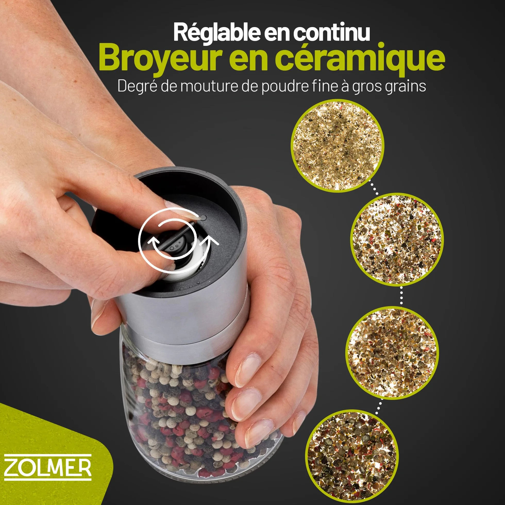 Moulins à épices lot de 2 avec broyeur en céramique réglable – Moulin à sel et poivre en acier inoxydable