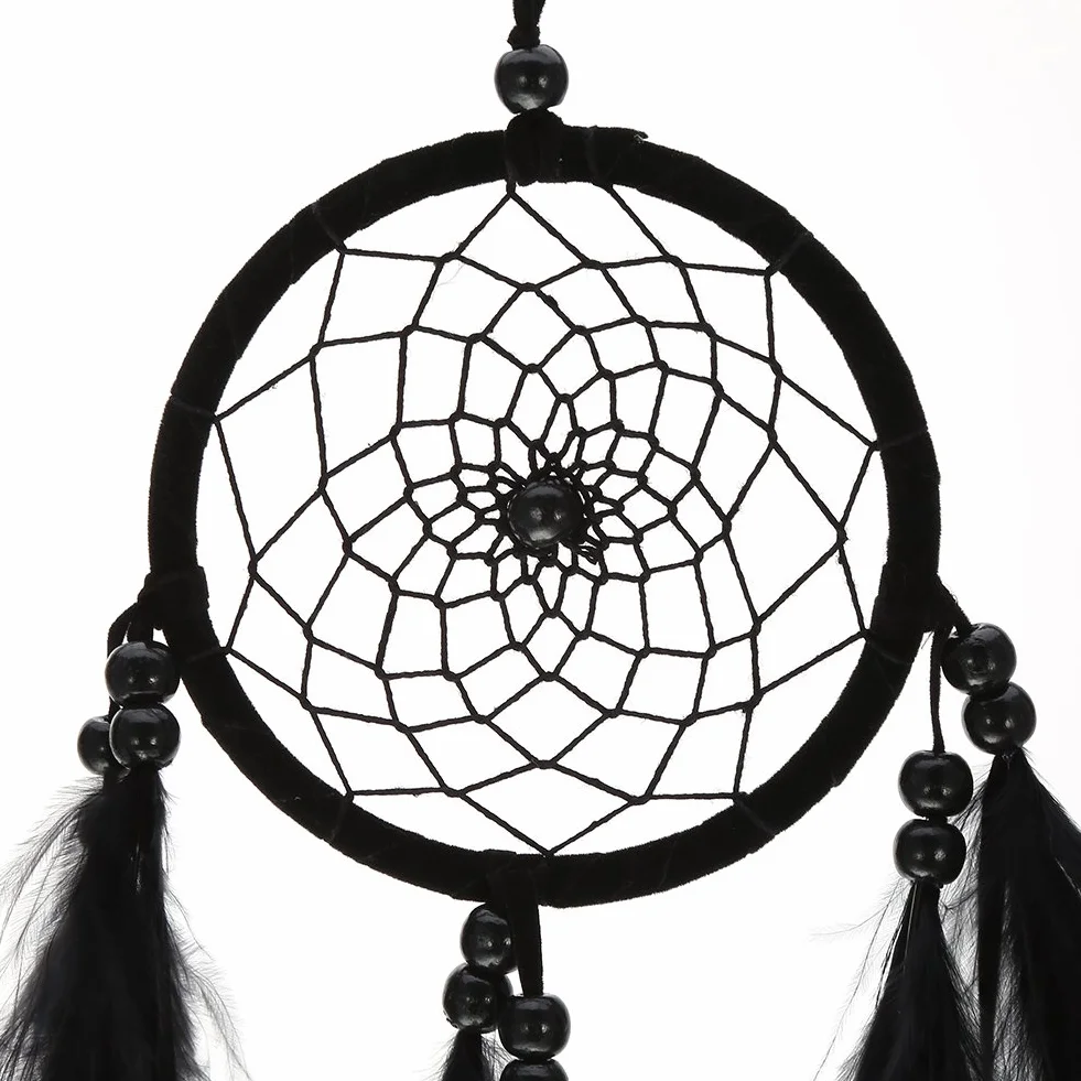 Attrape-Rêves Fait Main Noir avec Perles et Toile, Décoration Murale et Voiture