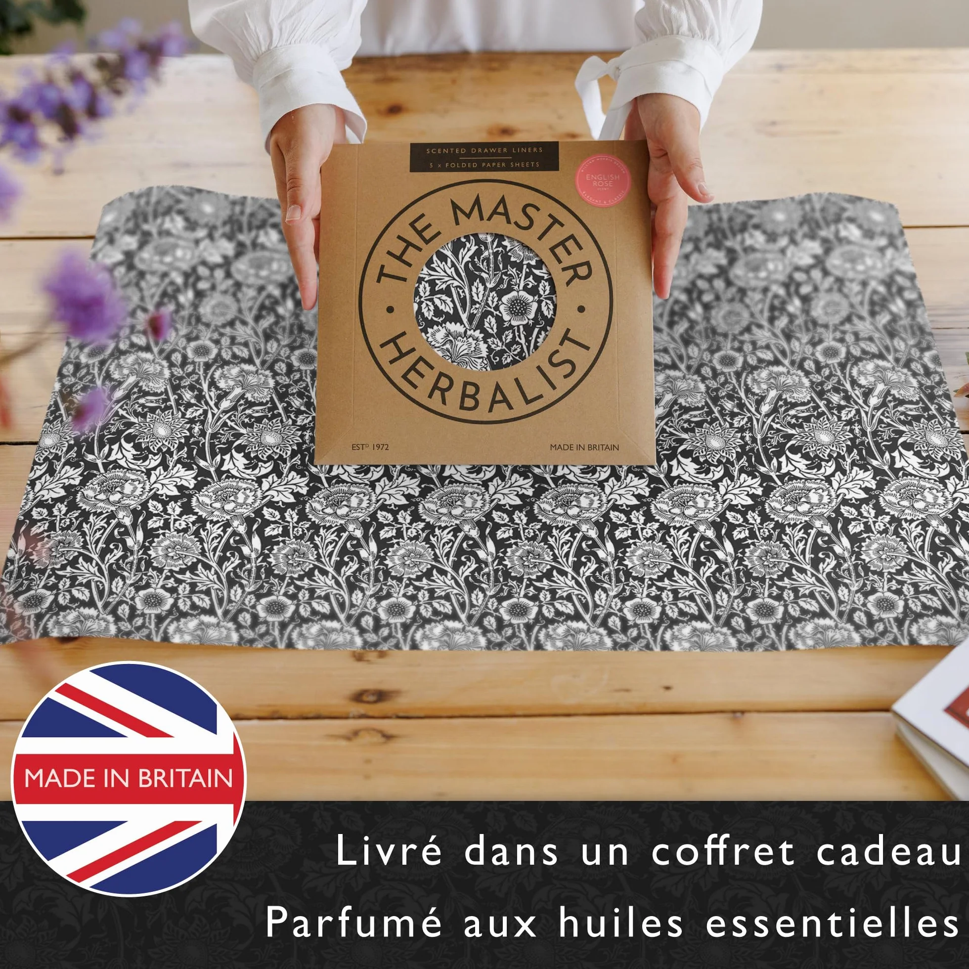 The Master Herbalist Doublures de Tiroir Parfumées William Morris Bois de Santal Noir Paquet de 5 Feuilles