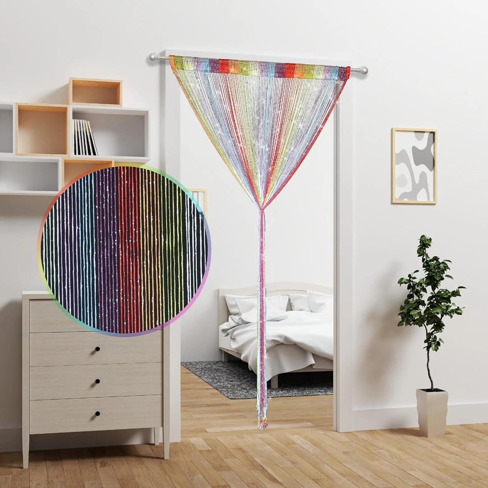 Rideau Anti Mouches pour Porte Extérieur et Intérieur 100 x 200 cm, Rideaux à Cordes Moustiquaire Divise-Pièce Coloré