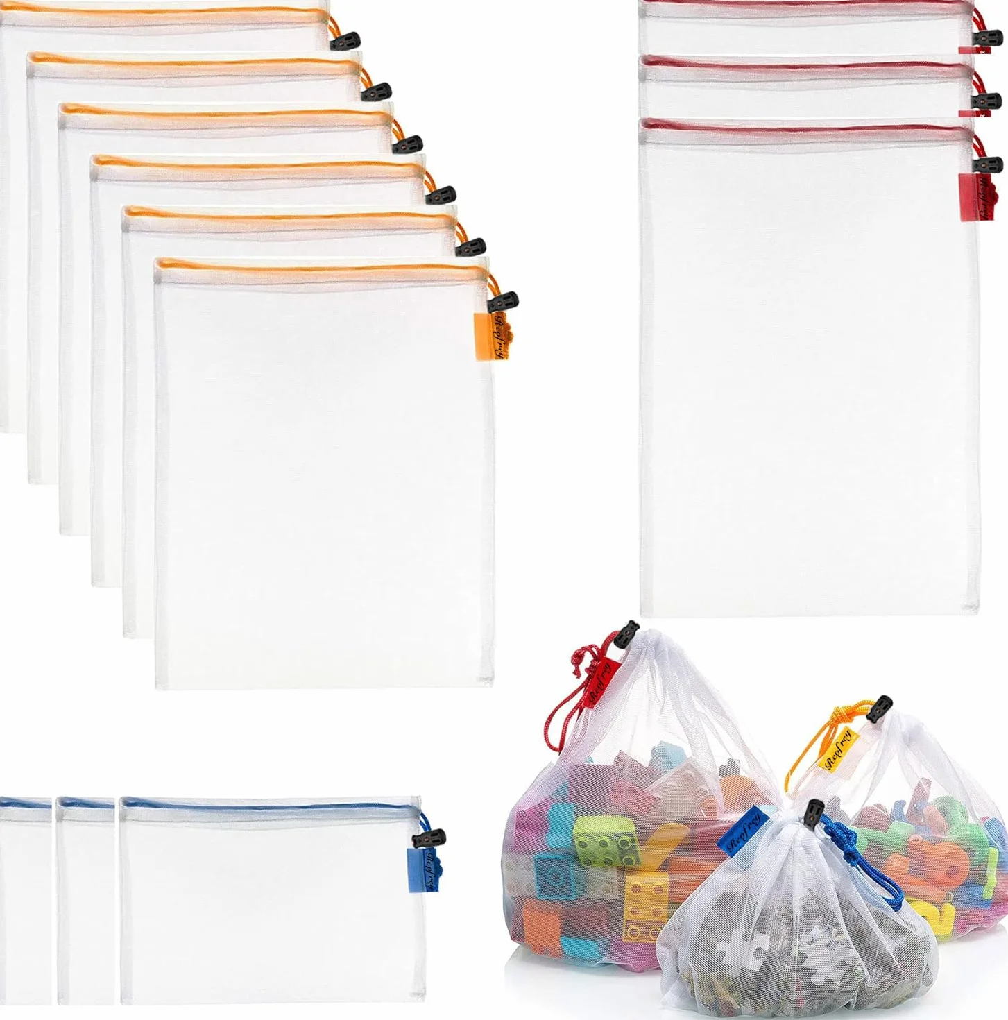 Reofrey 12 Pcs Sacs En Filet Réutilisables Lavables Stockage Fruits Légumes