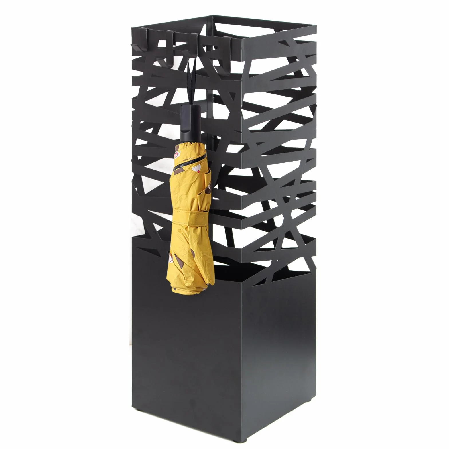 Todeco Porte Parapluie Métal Carré avec 4 Crochets et Bac d'égouttement Amovible, Noir