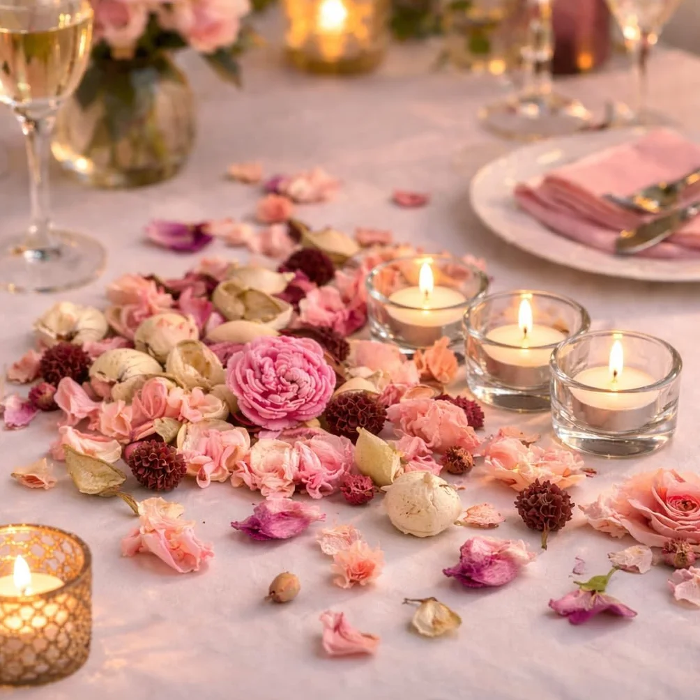 Coffret de Pot-pourri Parfumé Fleurs Roses avec 3 Bougies Chauffe-Plat