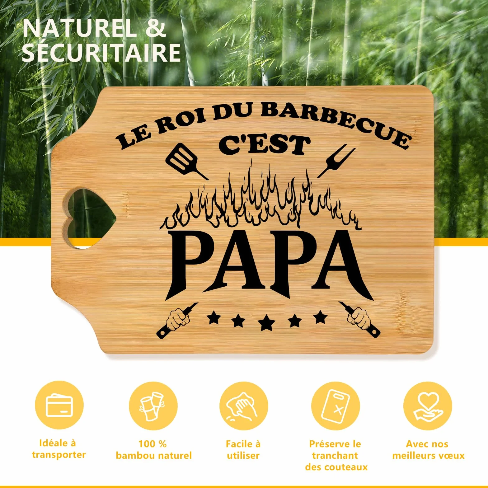 Planche à découper en bambou Cadeau pour Papa Fête des Pères Noël