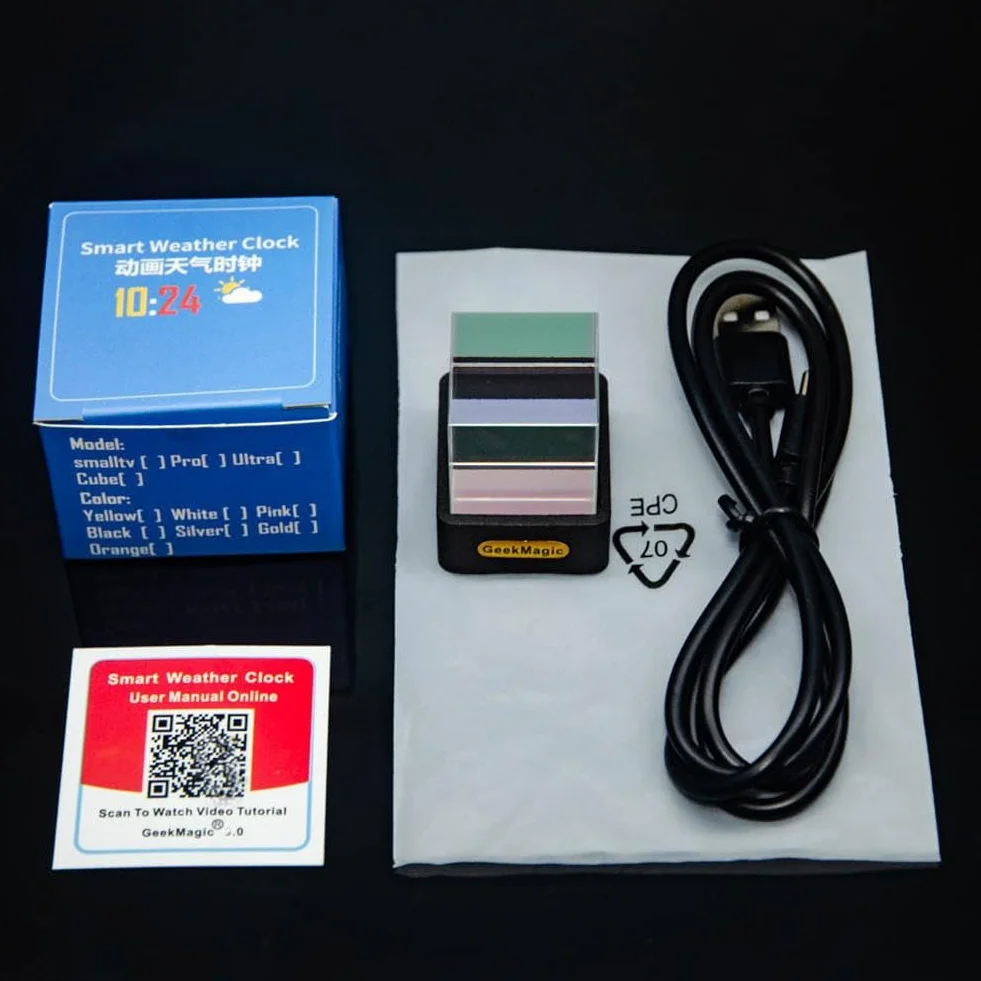 GeekMagic Mini Cube d'Affichage Hologramme 3D WiFi, Station Météo, Horloge Numérique, Cadre Photo Électronique