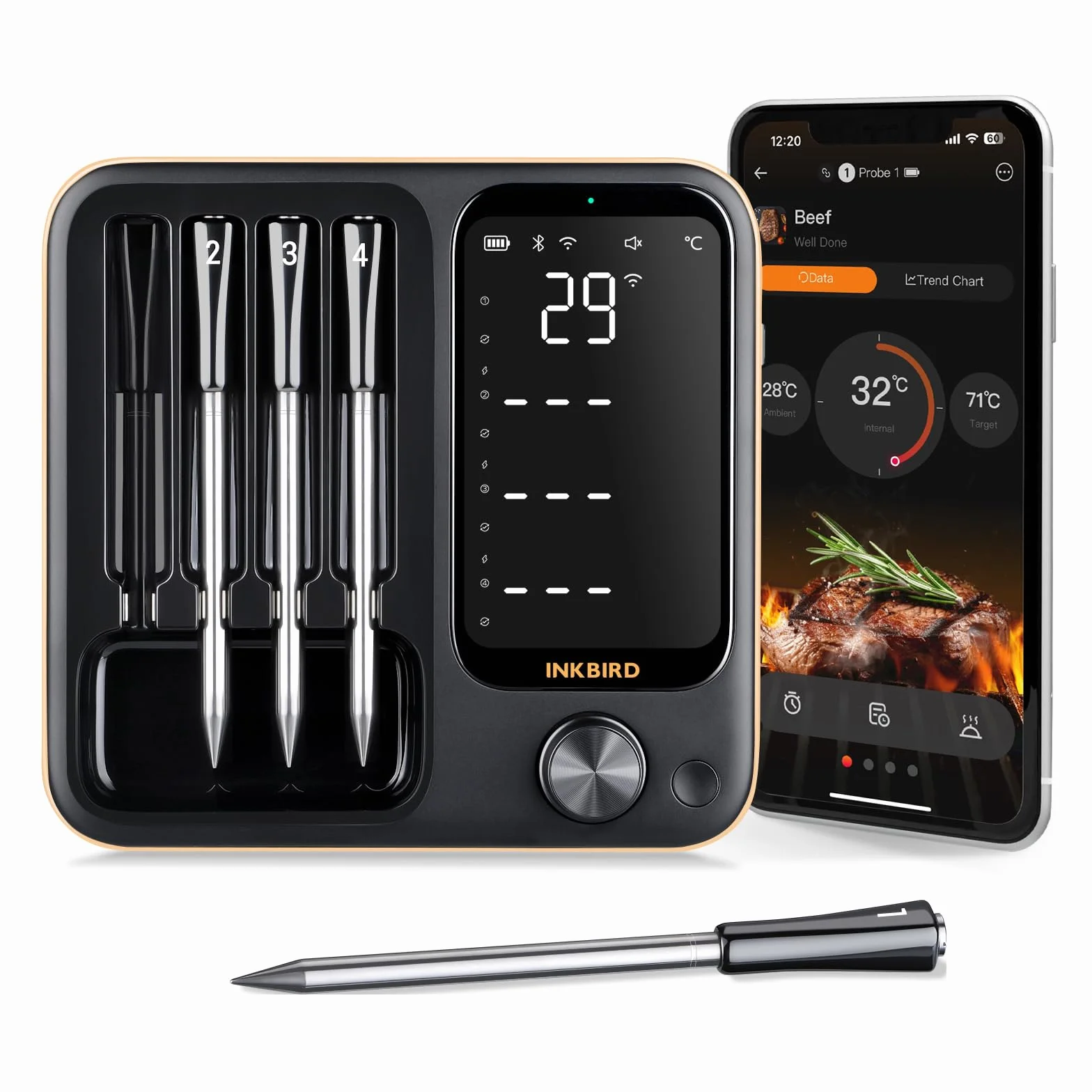 Inkbird INT-14-BW Thermomètre Cuisine Barbecue Wi-Fi 2,4 GHz Bluetooth 5.4