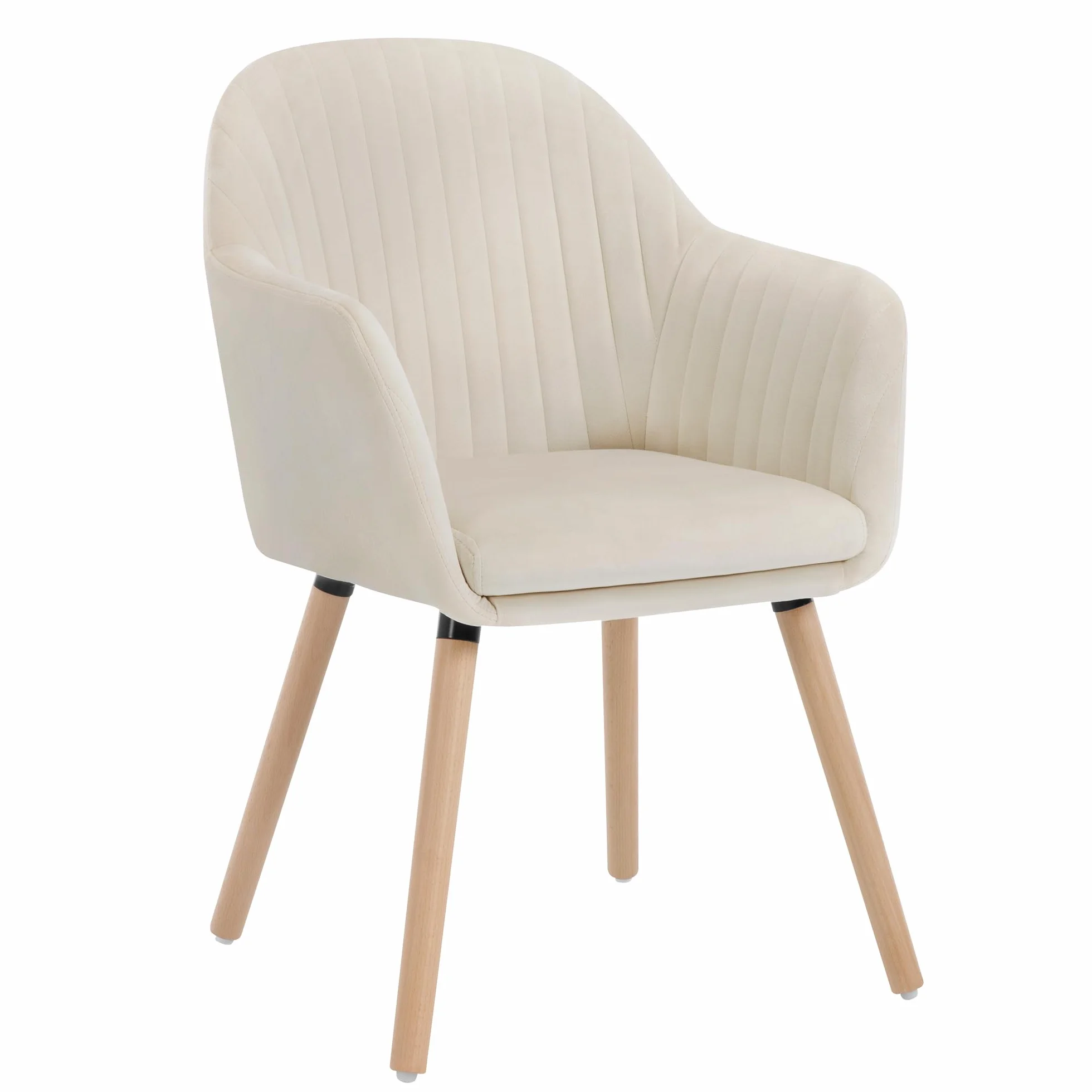 WOLTU Chaise de Salle à Manger en Velours, Pieds en Bois Massif, Charge Max. 150 kg, Crème Blanc