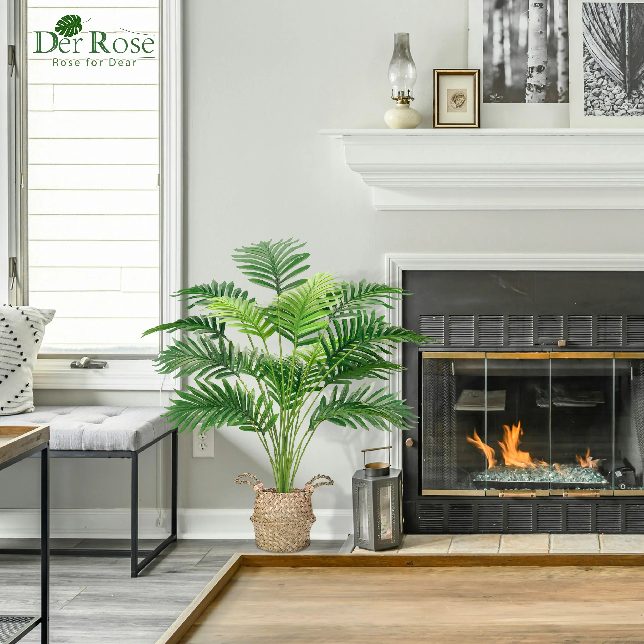 Der Rose 2 Pièces 71 cm Palmier Artificiel Grande Plante Fausse Areca en Pot avec Paniers Tressés