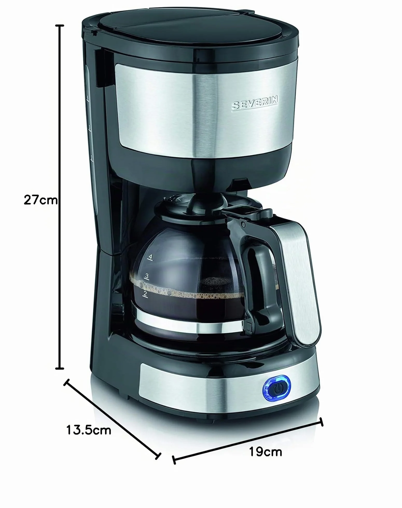SEVERIN Cafetière filtre 750W 4 tasses filtre permanent lavable Inox Noir KA 4808