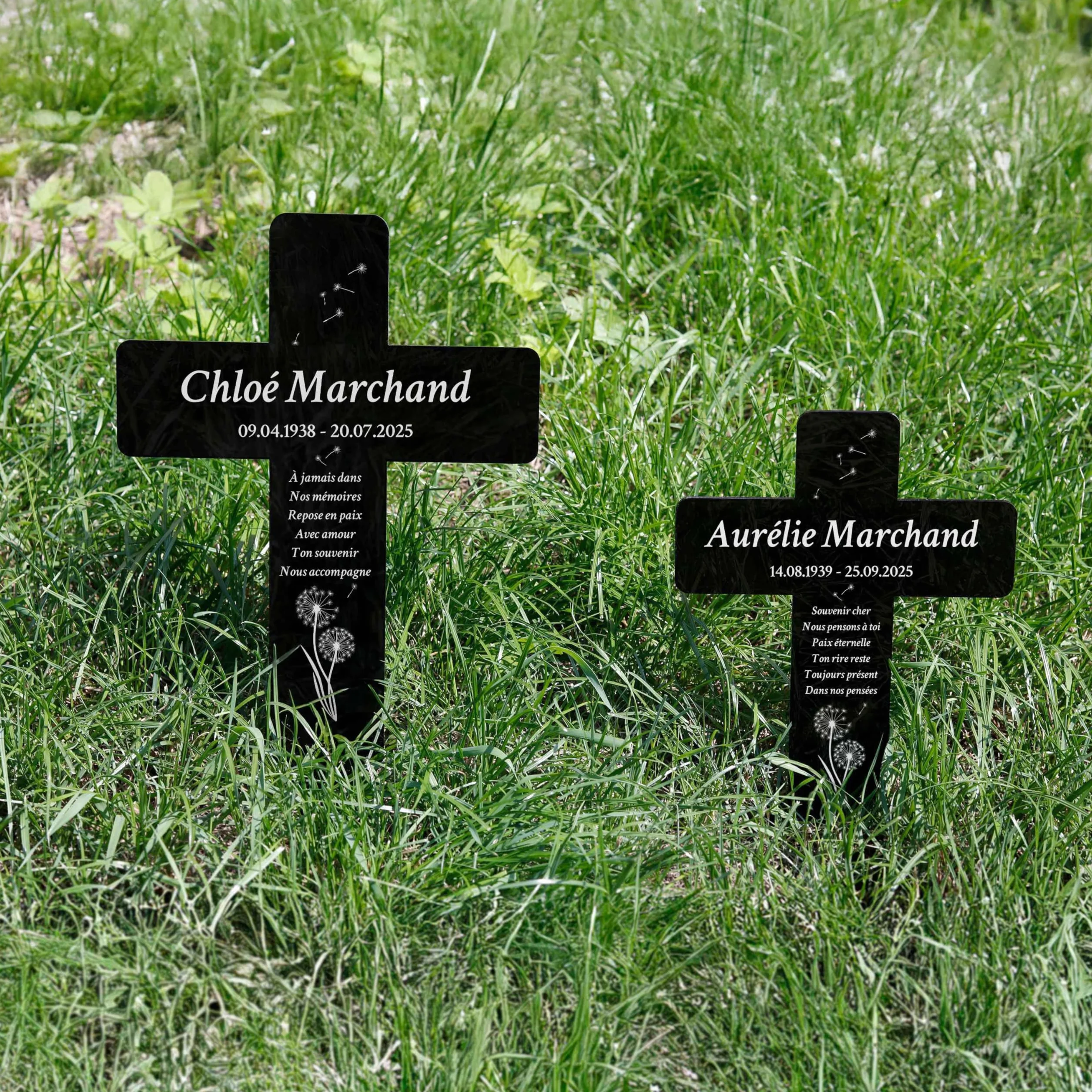 LAUBLUST Croix funéraire personnalisée en acrylique avec texte gravé – Décoration de tombe 2 tailles