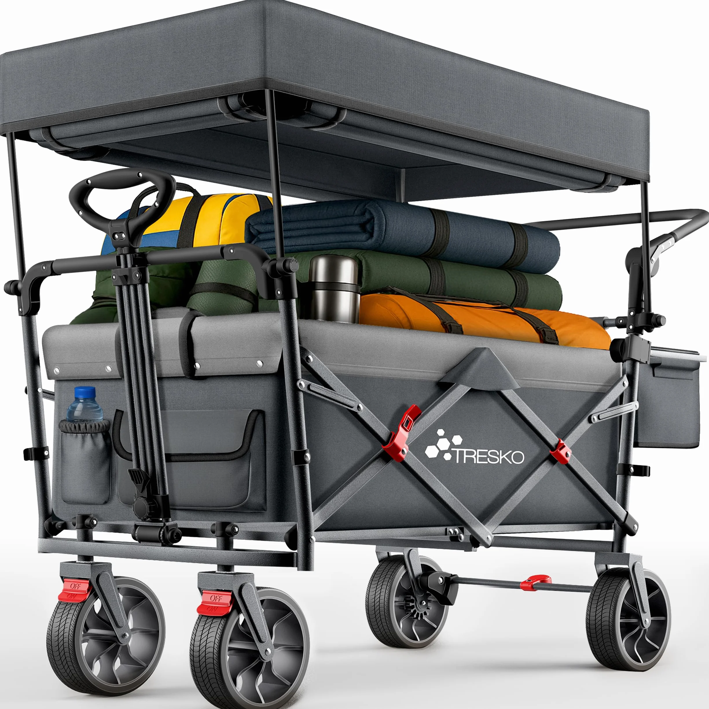 TRESKO Chariot de transport pliable 150 kg avec compartiment isotherme et stores latéraux