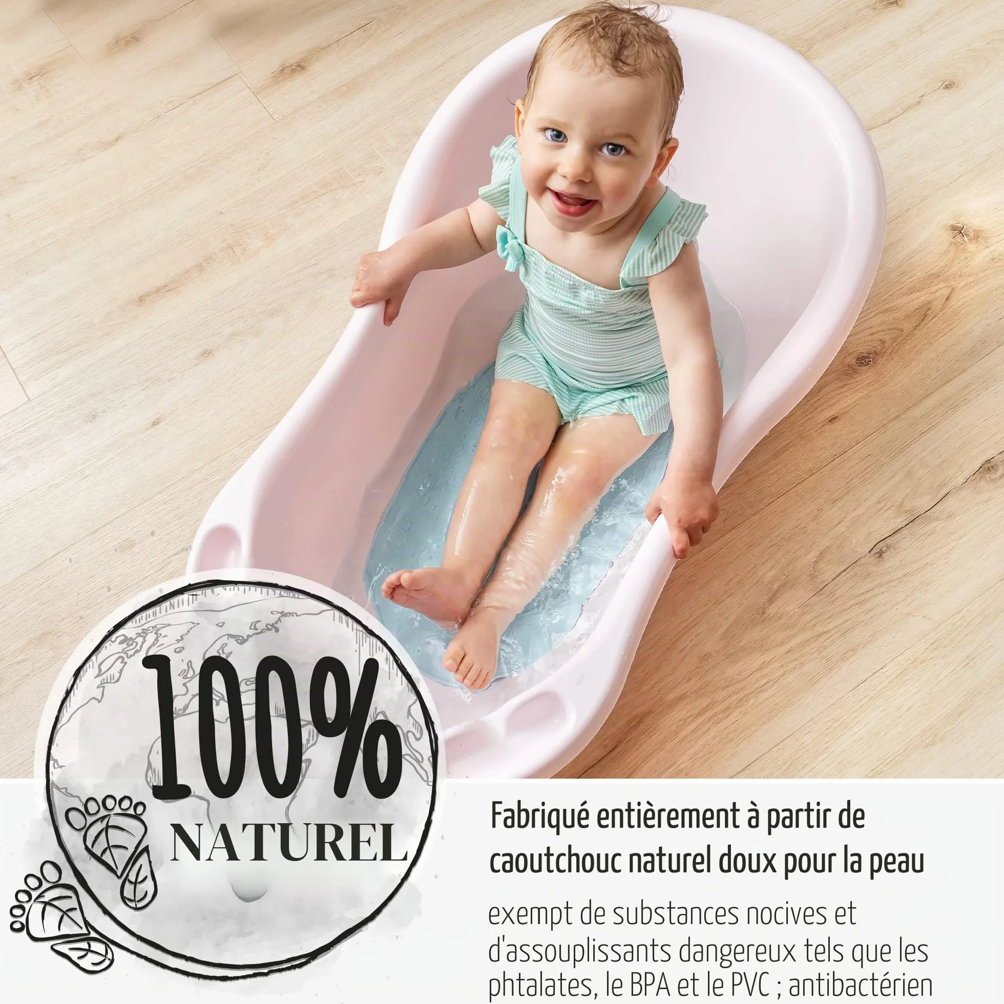Tapis de bain bébé antidérapant motif baleine 42 x 25 cm