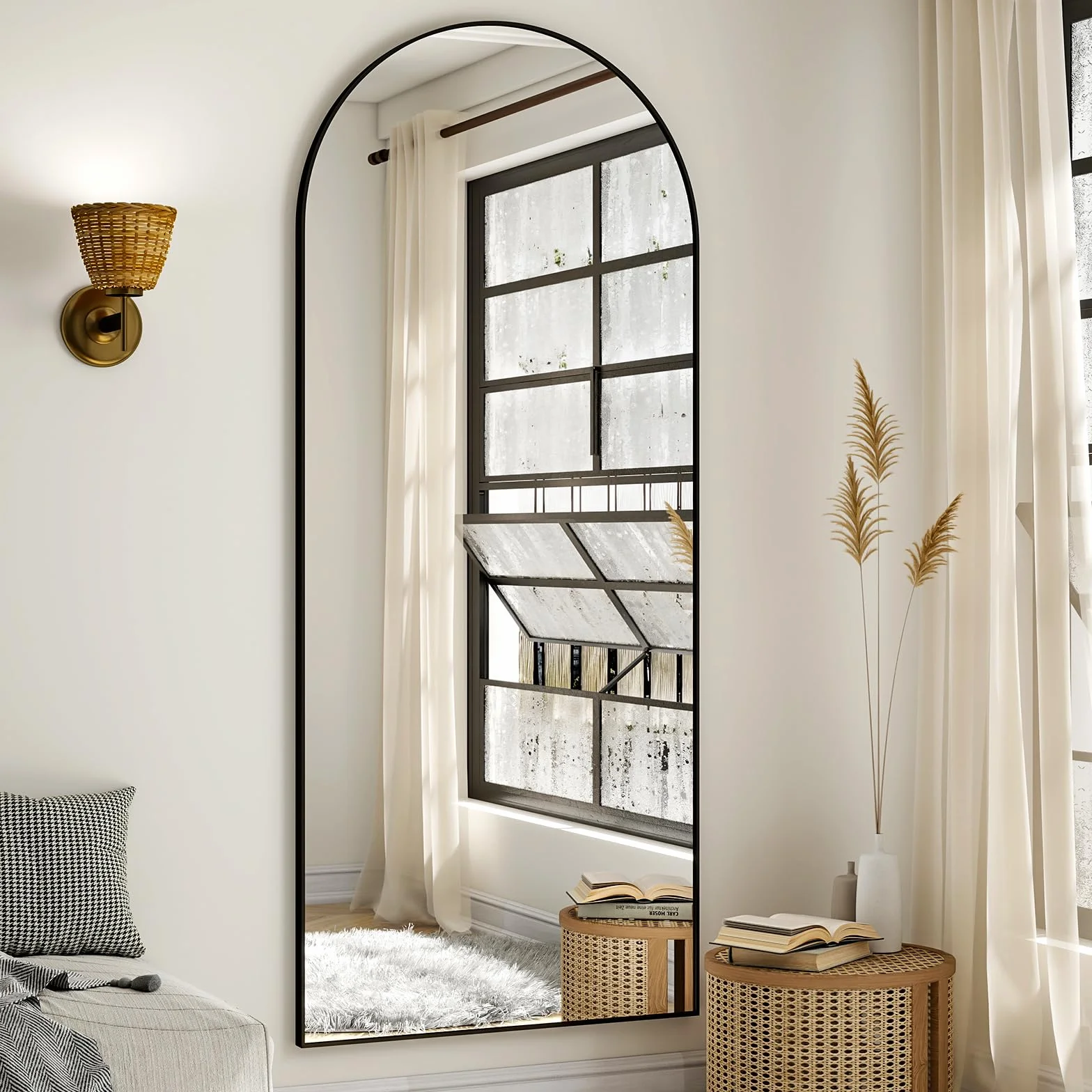 BEAUTYPEAK Miroir pleine longueur arqué 165 x 60 cm sur pied noir
