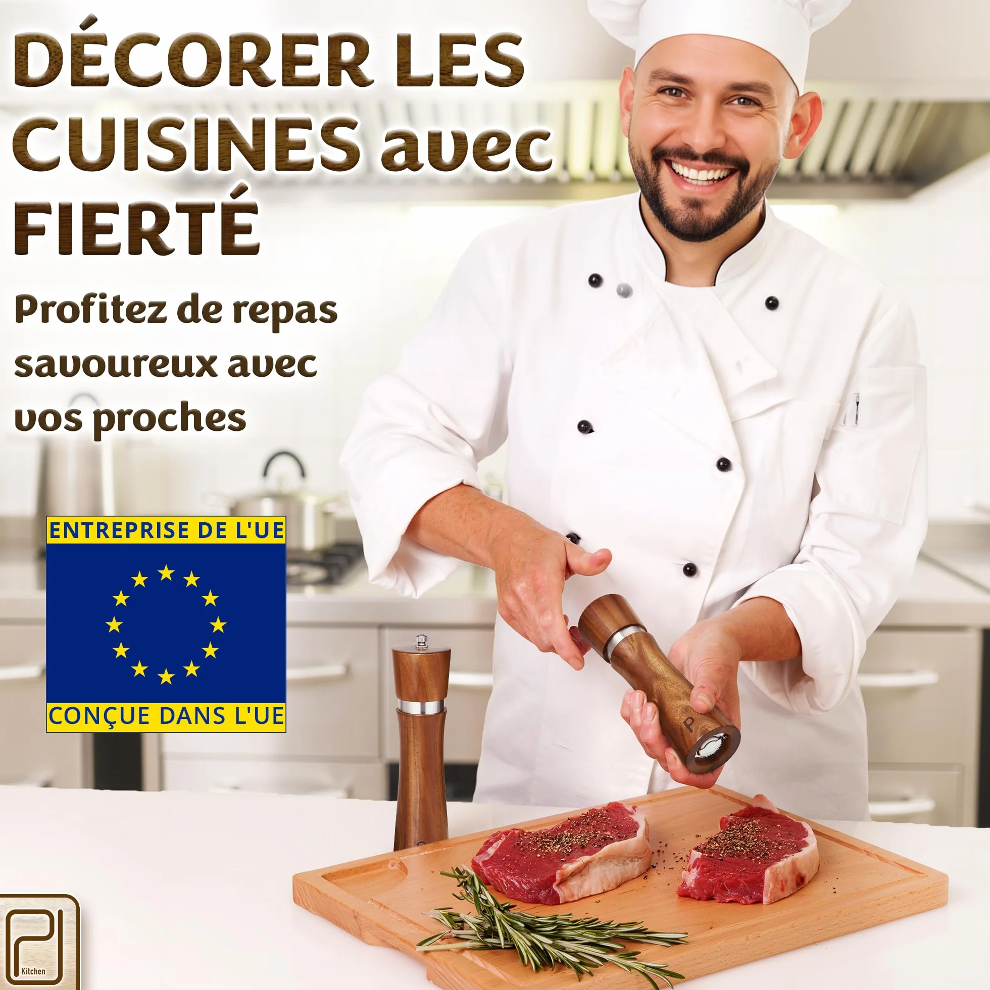 PJC-Kitchen Ensemble de Moulins à Sel et Poivre en Bois d’Acacia avec Plateau - 60 g