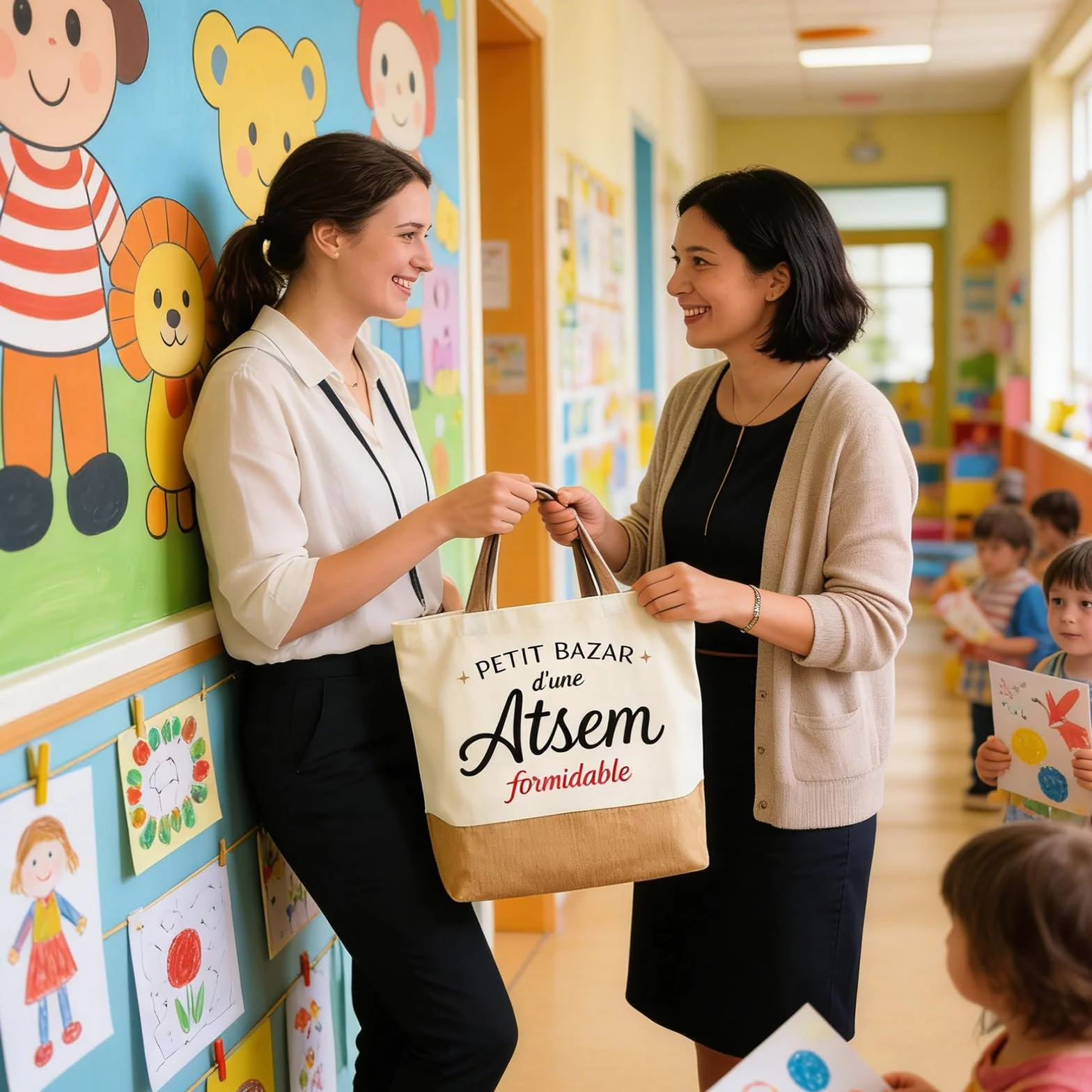 Sac Cabas Merci Atsem Maternelle Grande Capacité Toile Cadeau Enseignante